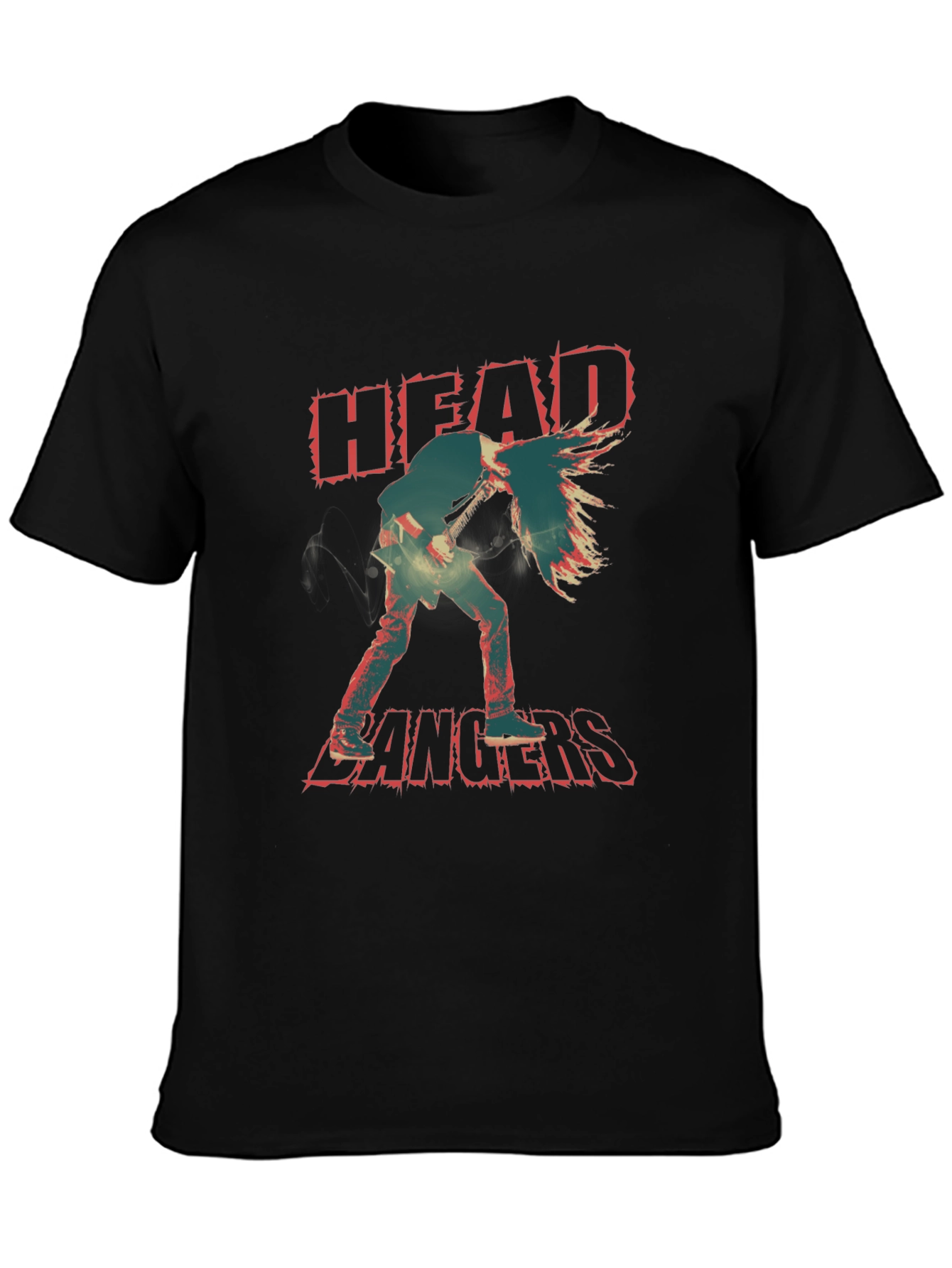 Headbangers Guitarist Graphic Print T-Shirt - Black