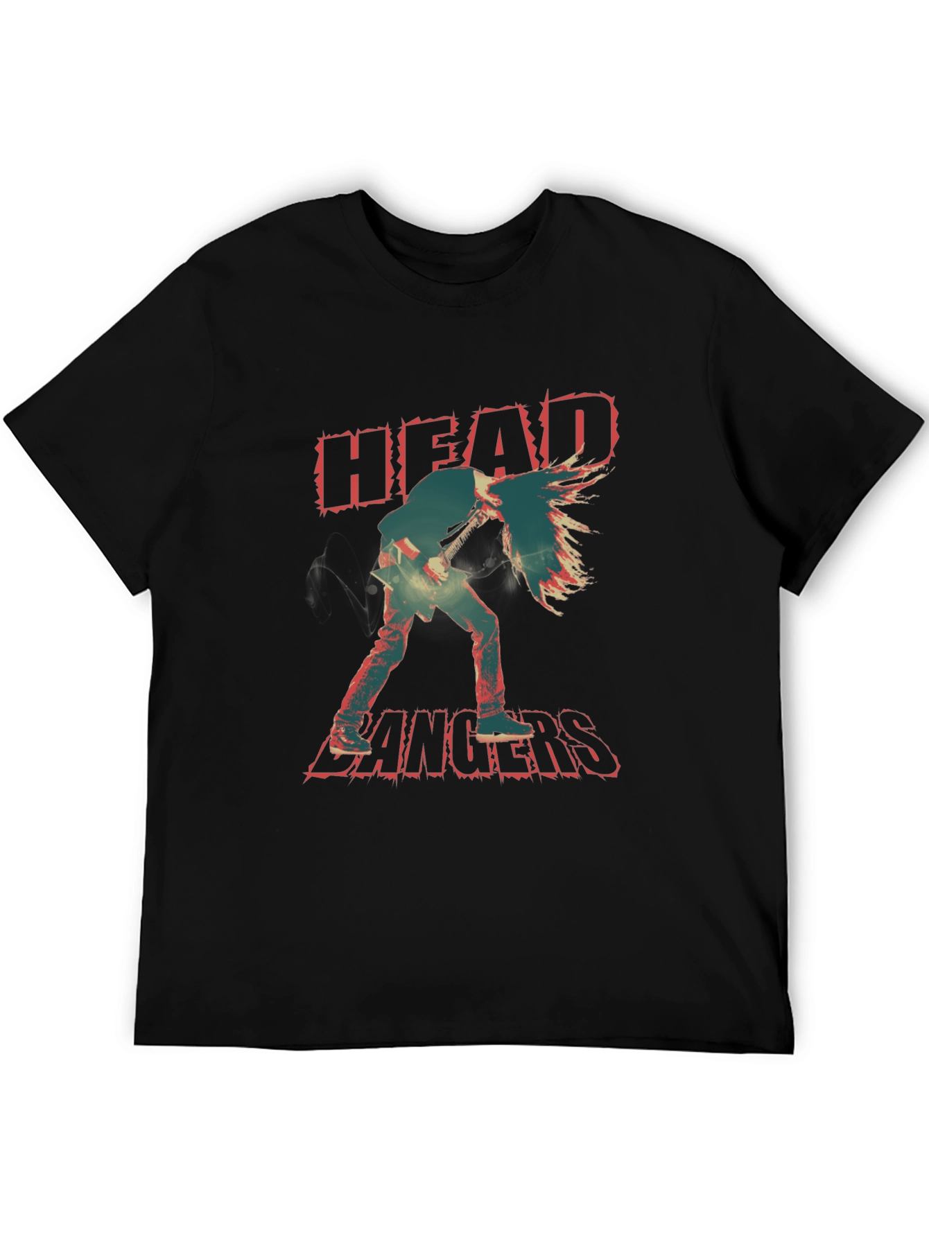 Headbangers Guitarist Graphic Print T-Shirt - Black