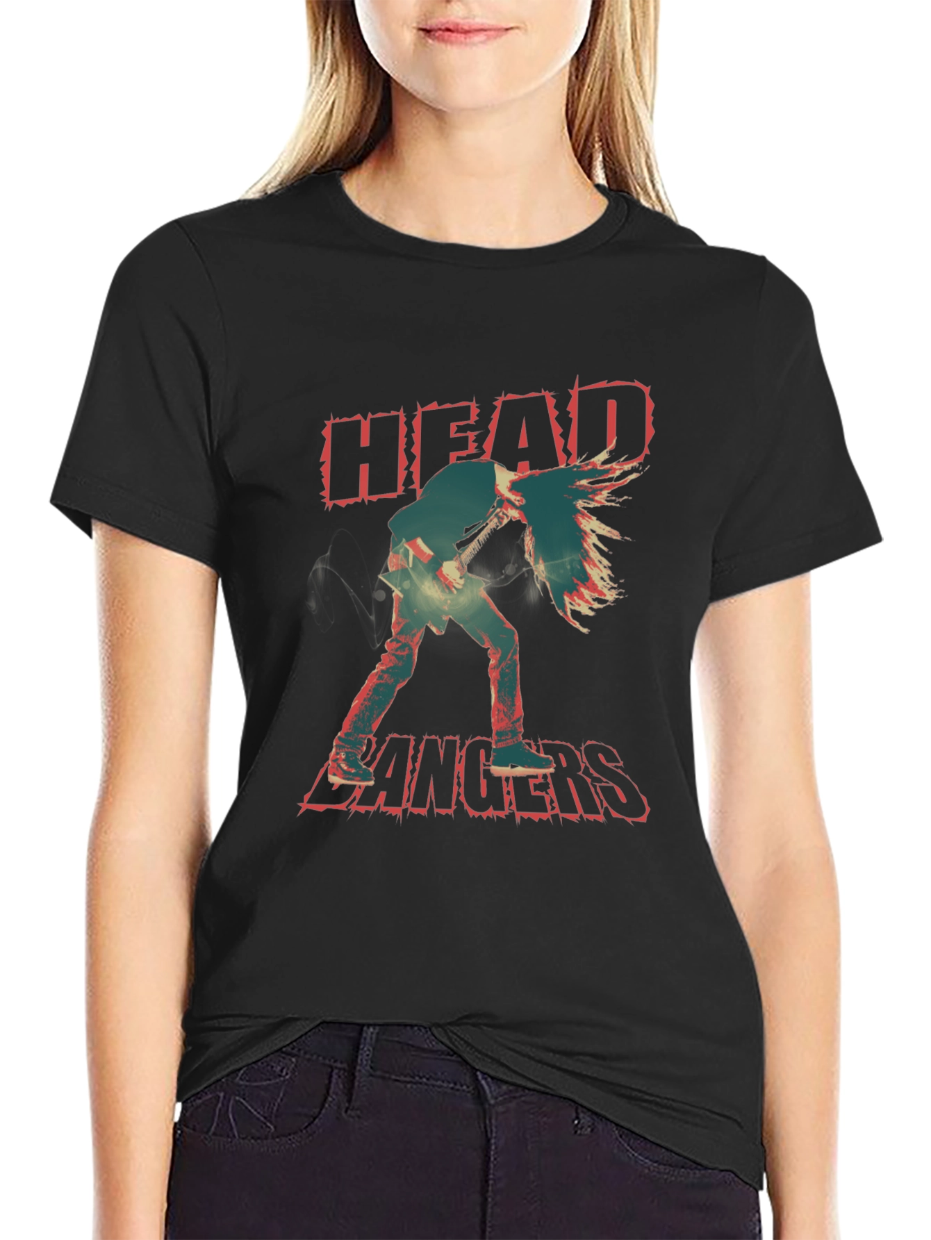 Headbangers Guitarist Graphic Print T-Shirt - Black