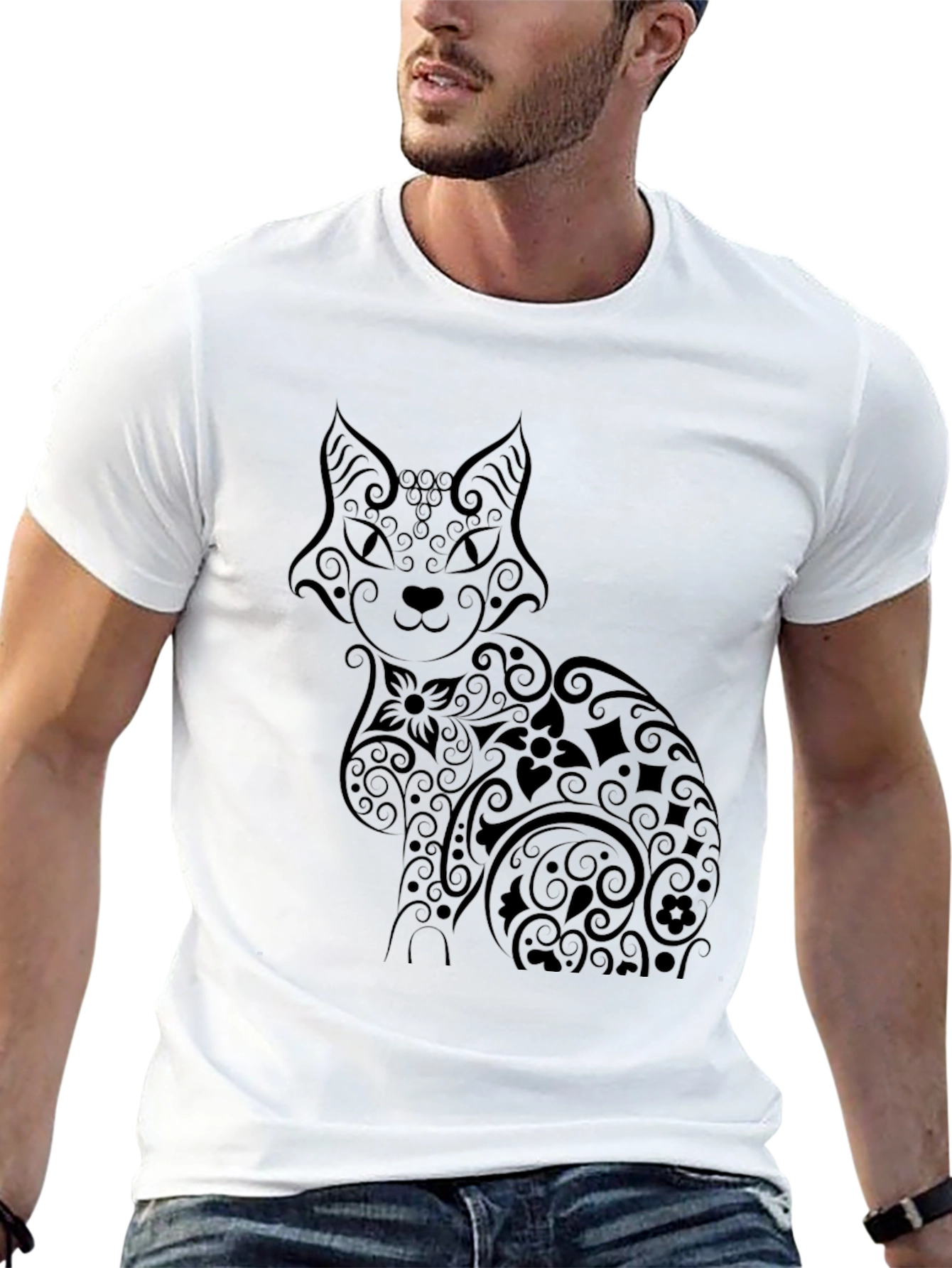 Stylish Black Cat Graphic Tee