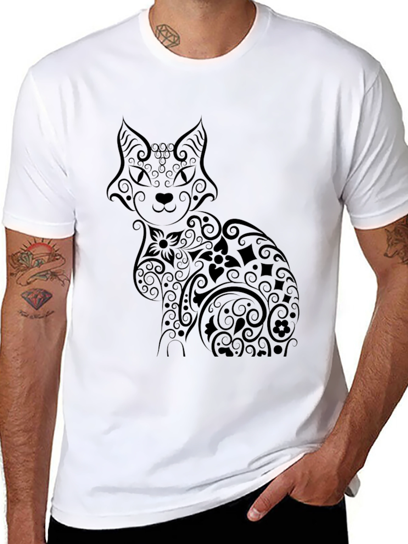 Stylish Black Cat Graphic Tee