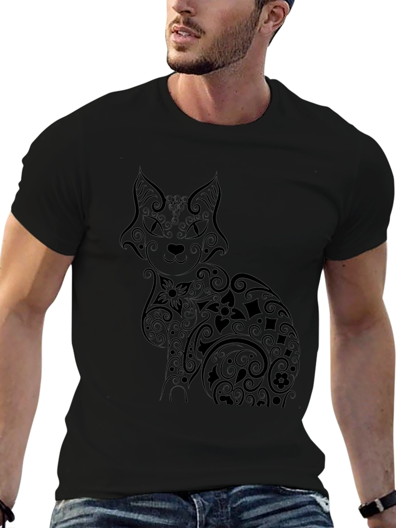 Stylish Black Cat Graphic Tee