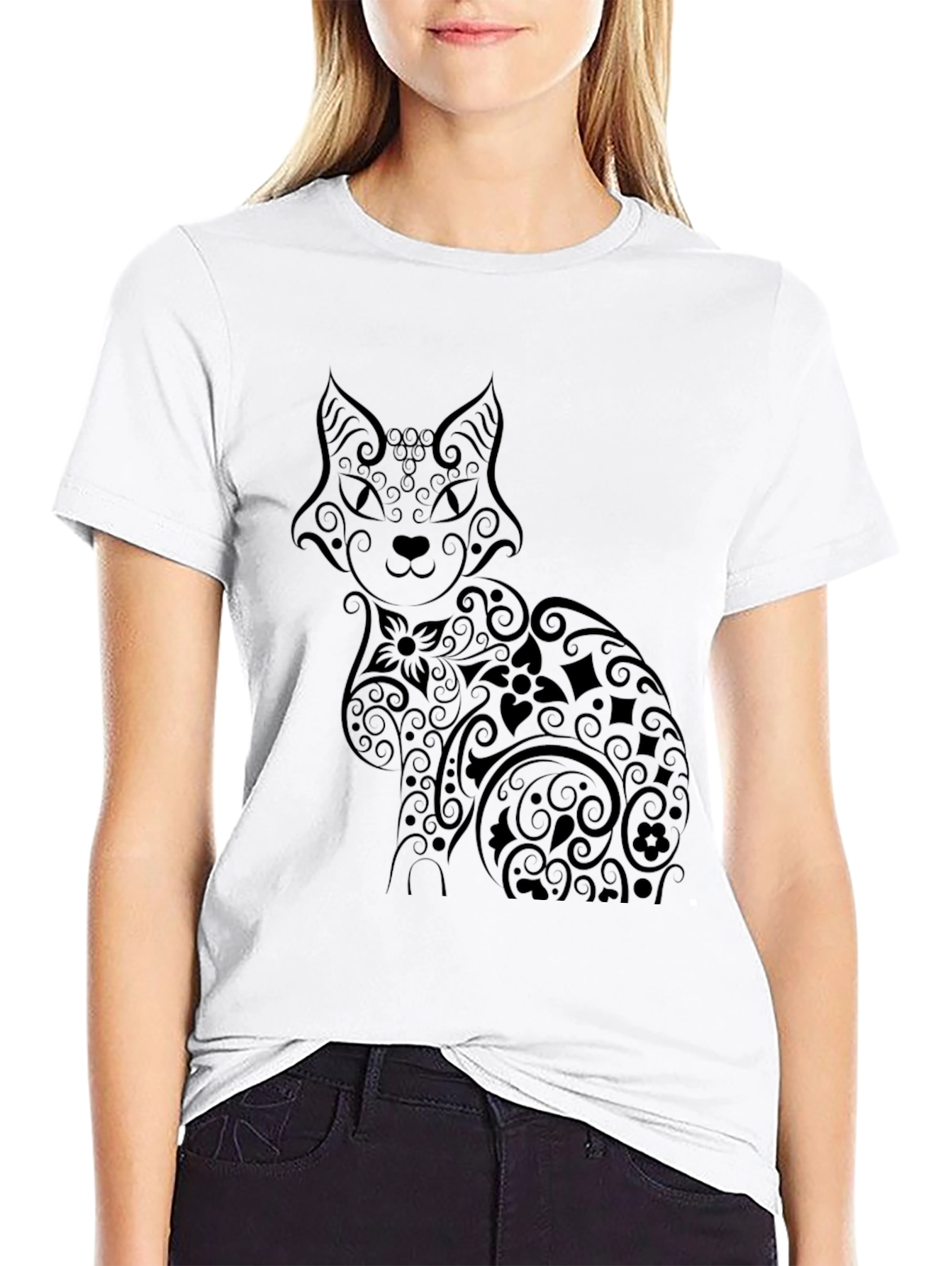 Stylish Black Cat Graphic Tee