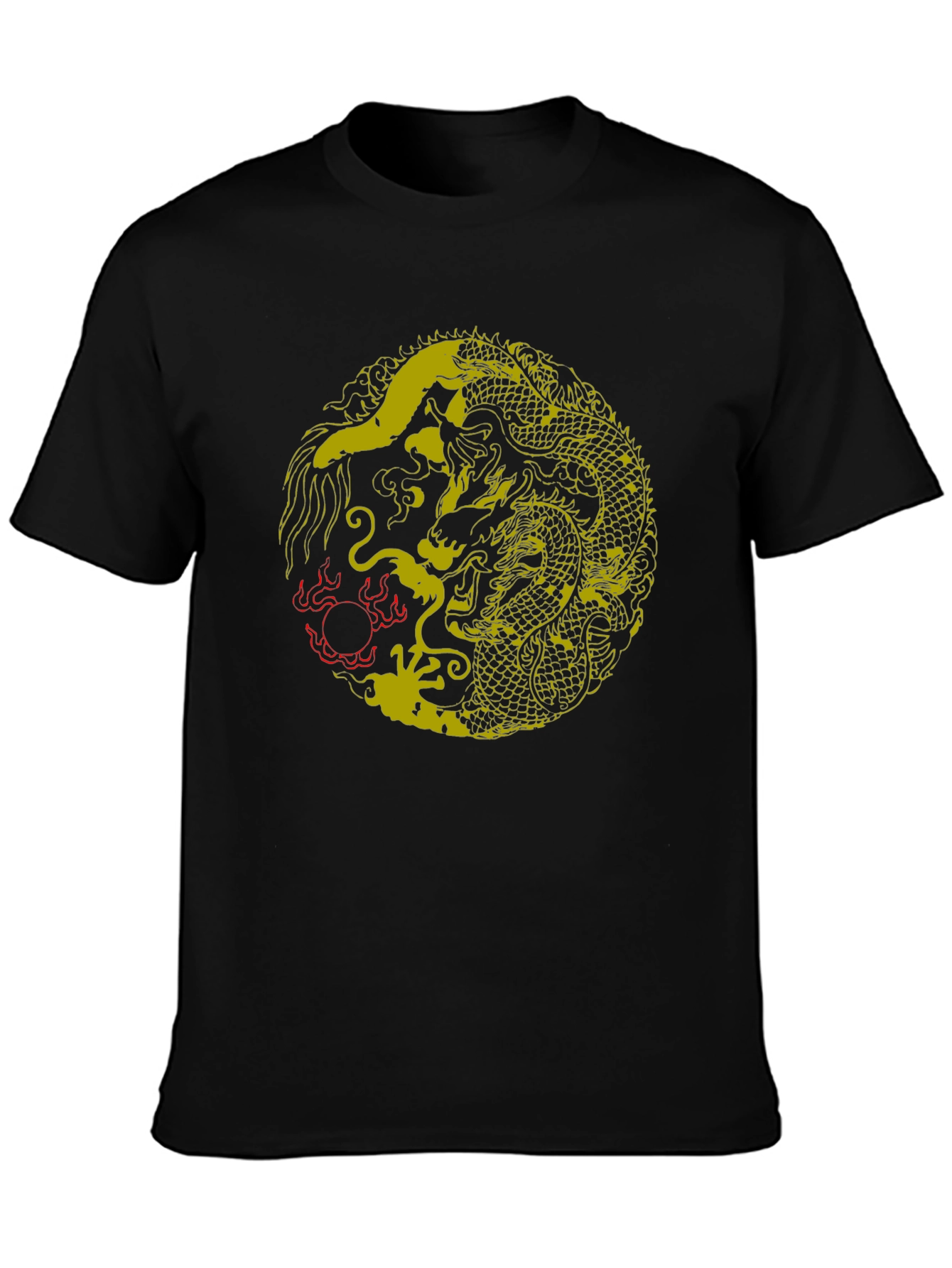 Yin Yang Dragon Graphic T-Shirt - Stylish Black Tee