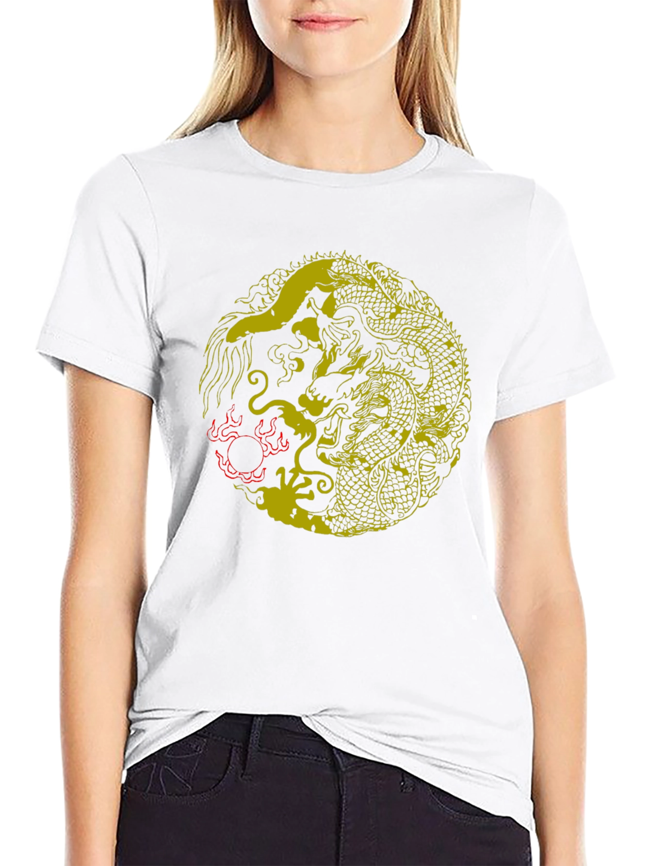 Yin Yang Dragon Graphic T-Shirt - Stylish Black Tee