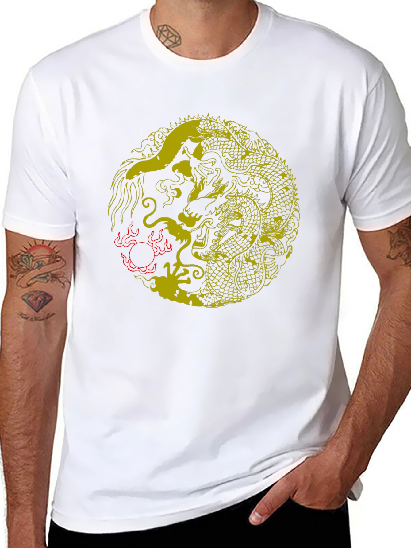 Yin Yang Dragon Graphic T-Shirt - Stylish Black Tee