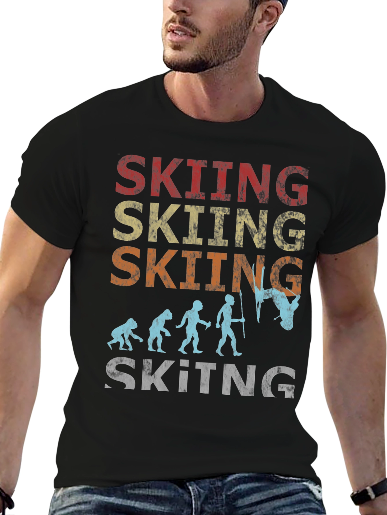 Skiing Evolution Graphic Tee - Black