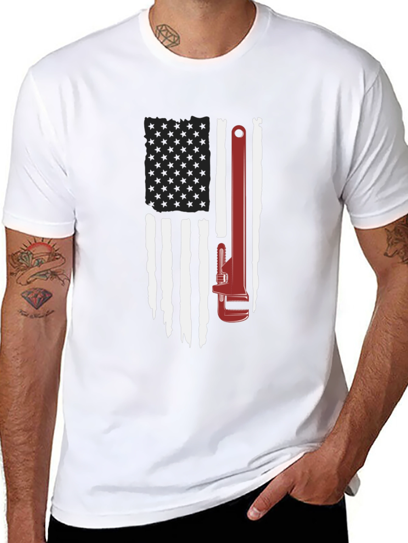 American Flag Wrench Graphic T-Shirt