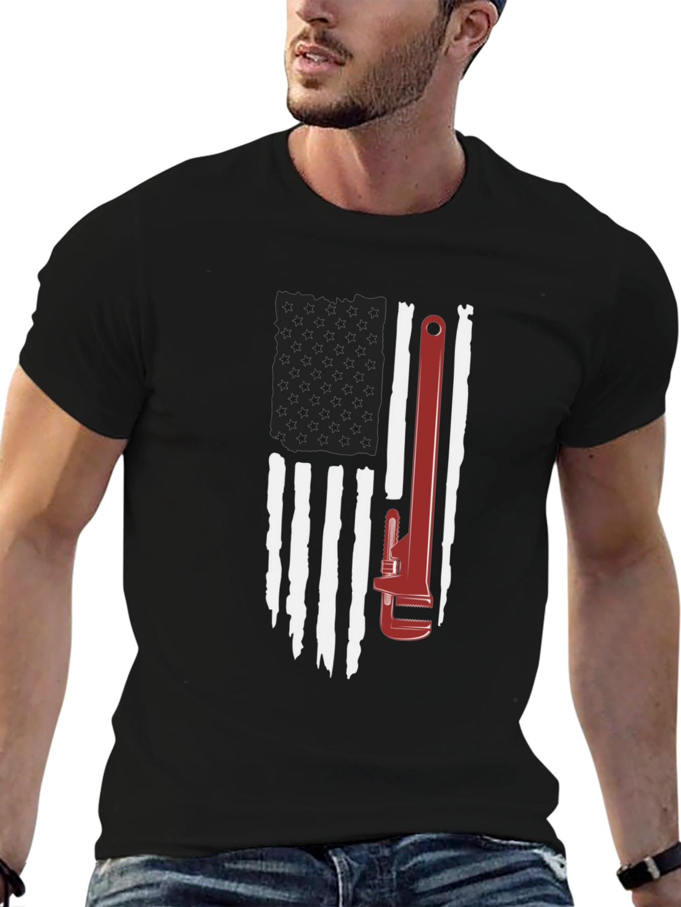 American Flag Wrench Graphic T-Shirt