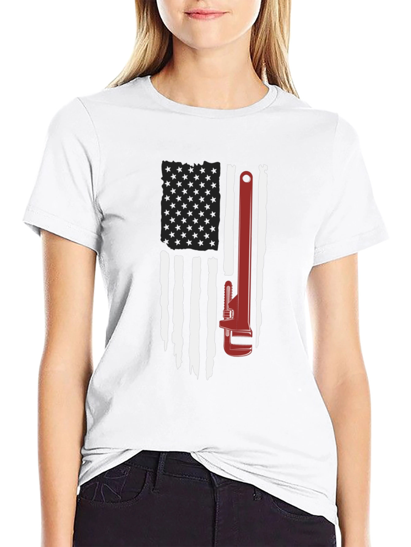 American Flag Wrench Graphic T-Shirt