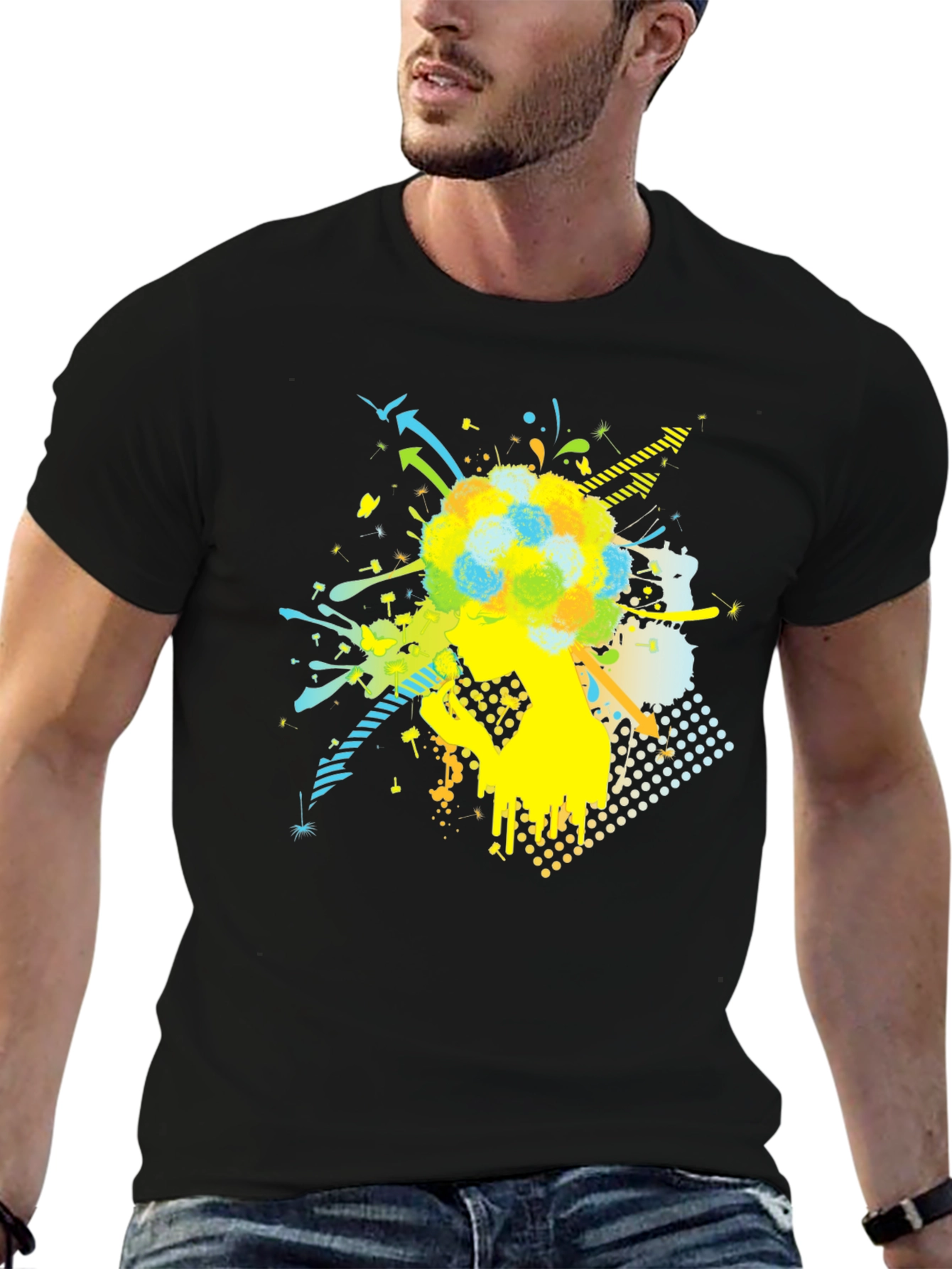Mens Graphic Tee - Abstract Design Black T-Shirt