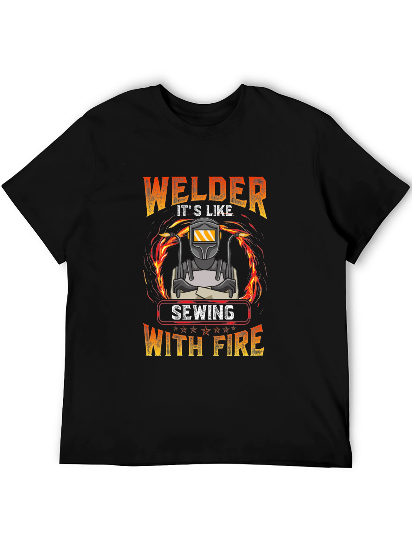 Welder Sewing With Fire Graphic T-Shirt