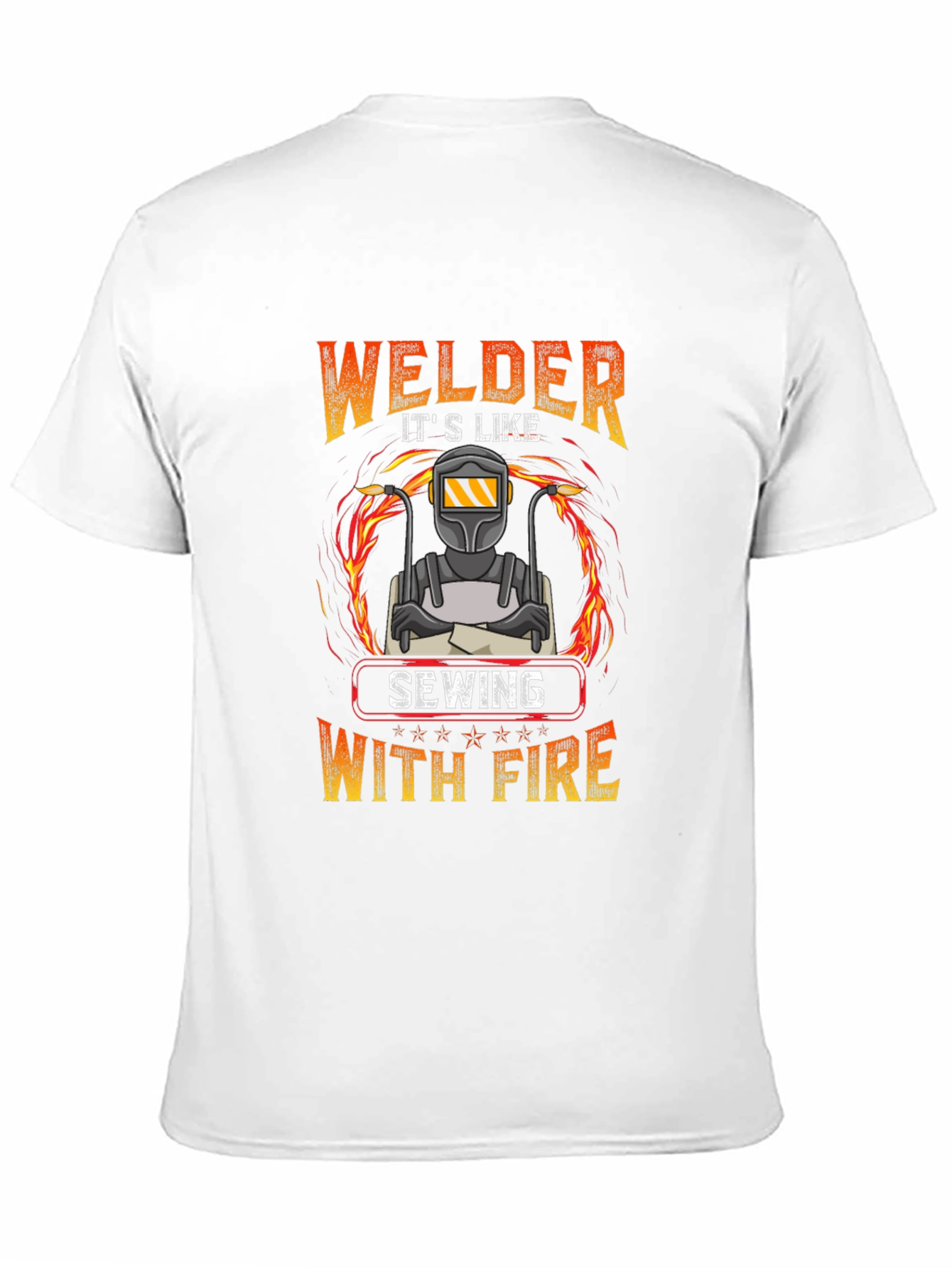 Welder Sewing With Fire Graphic T-Shirt