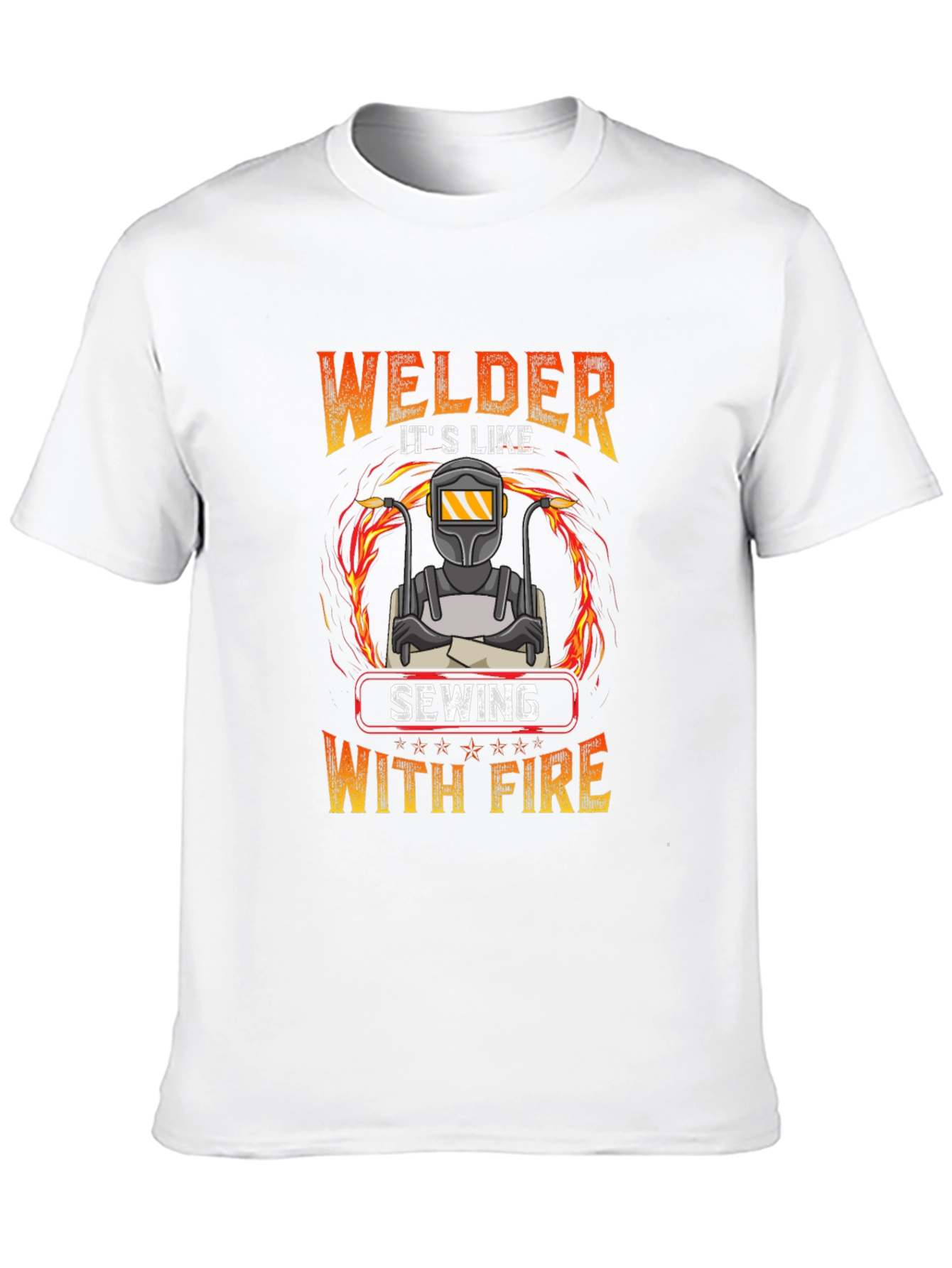 Welder Sewing With Fire Graphic T-Shirt