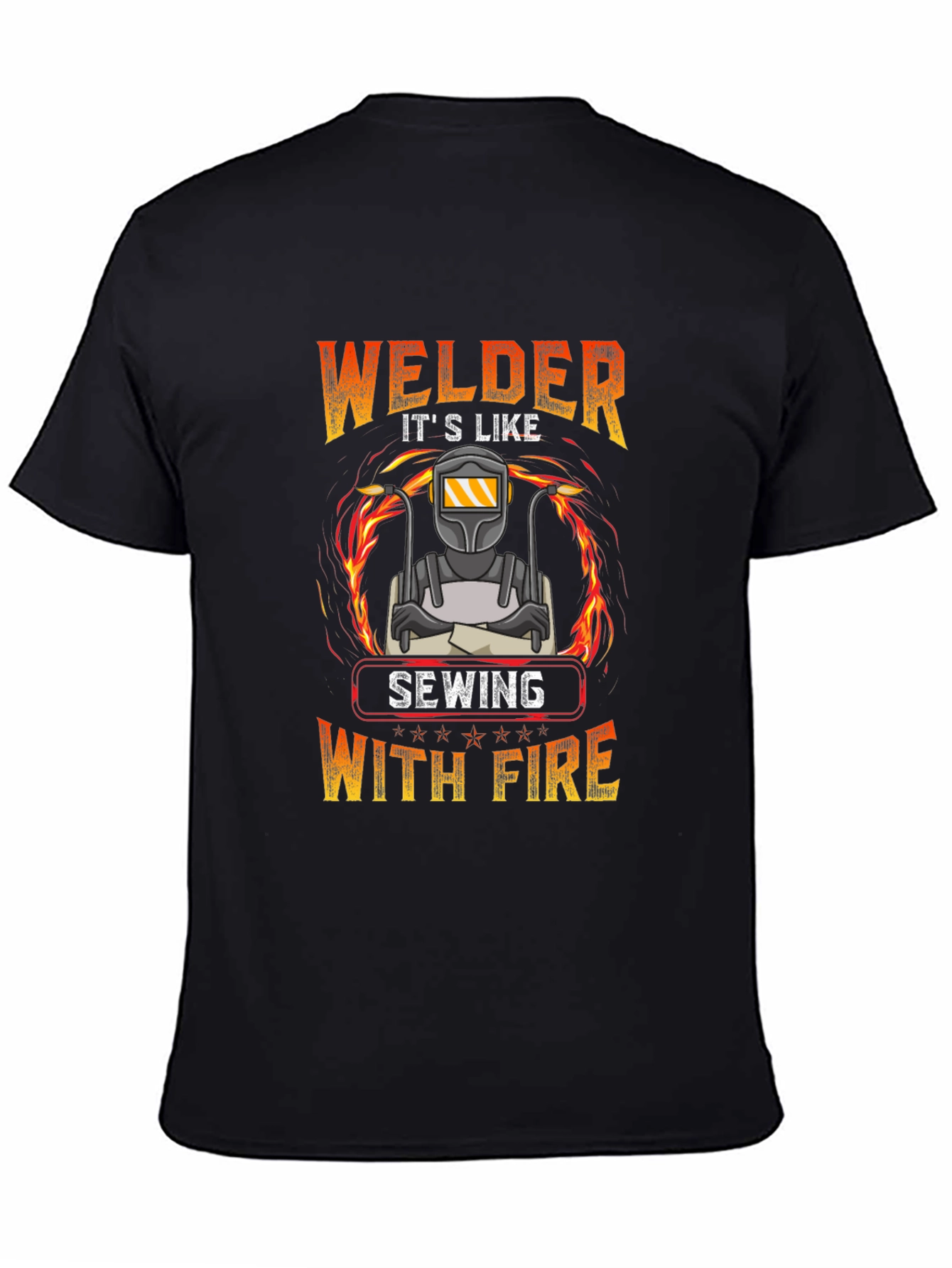 Welder Sewing With Fire Graphic T-Shirt