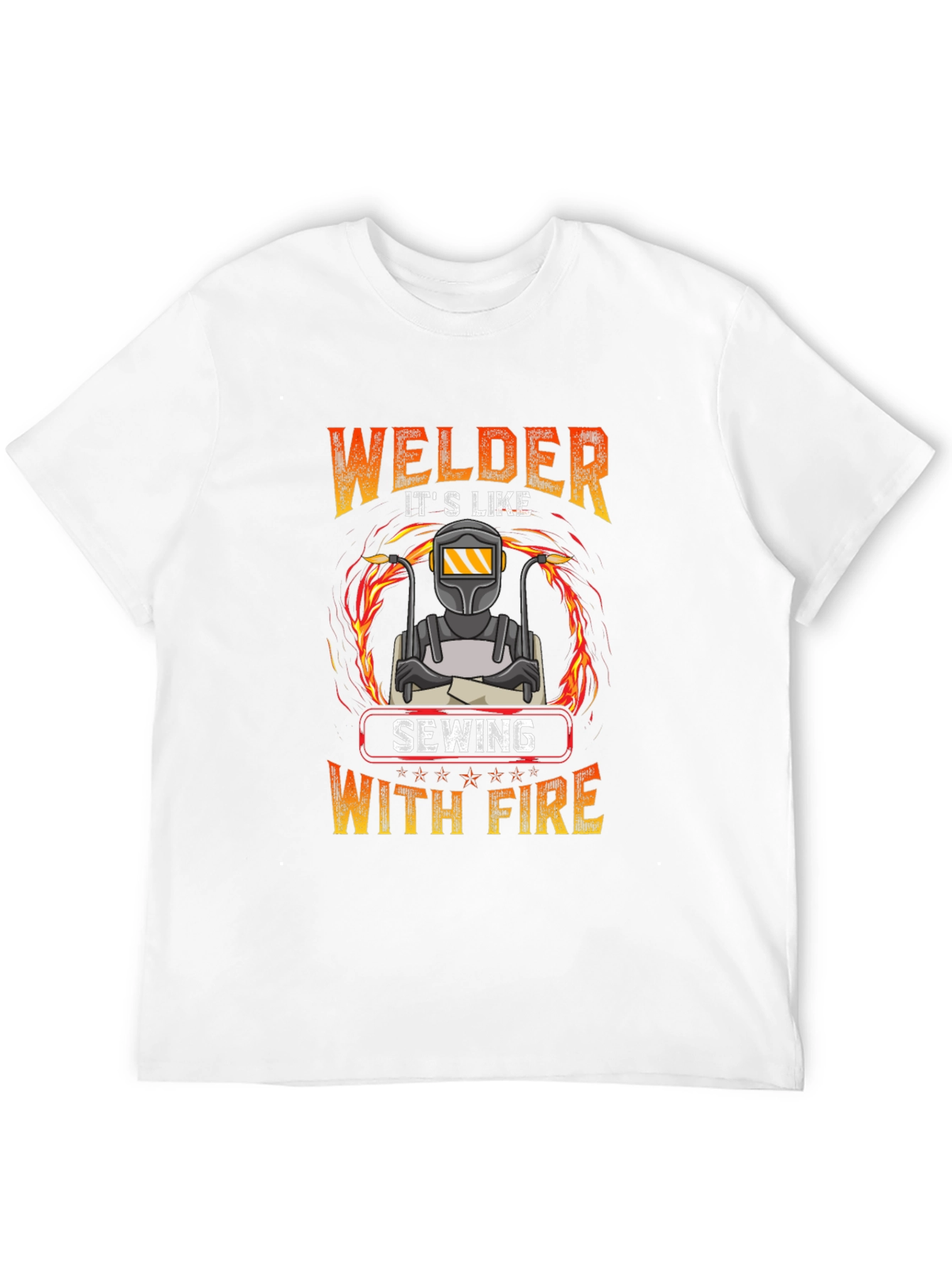 Welder Sewing With Fire Graphic T-Shirt