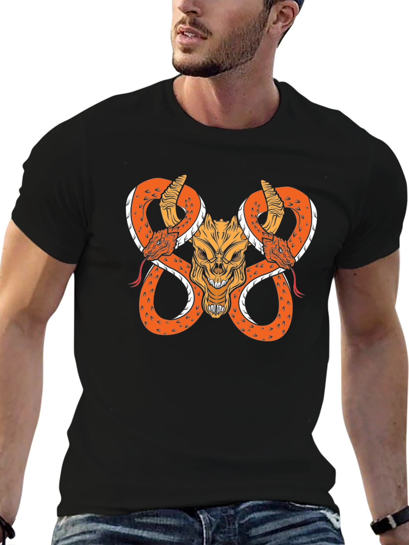Skull & Snake Graphic Black T-Shirt