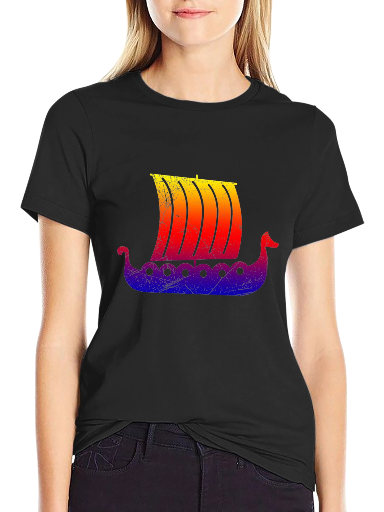 Viking Ship Graphic Tee - Black T-Shirt