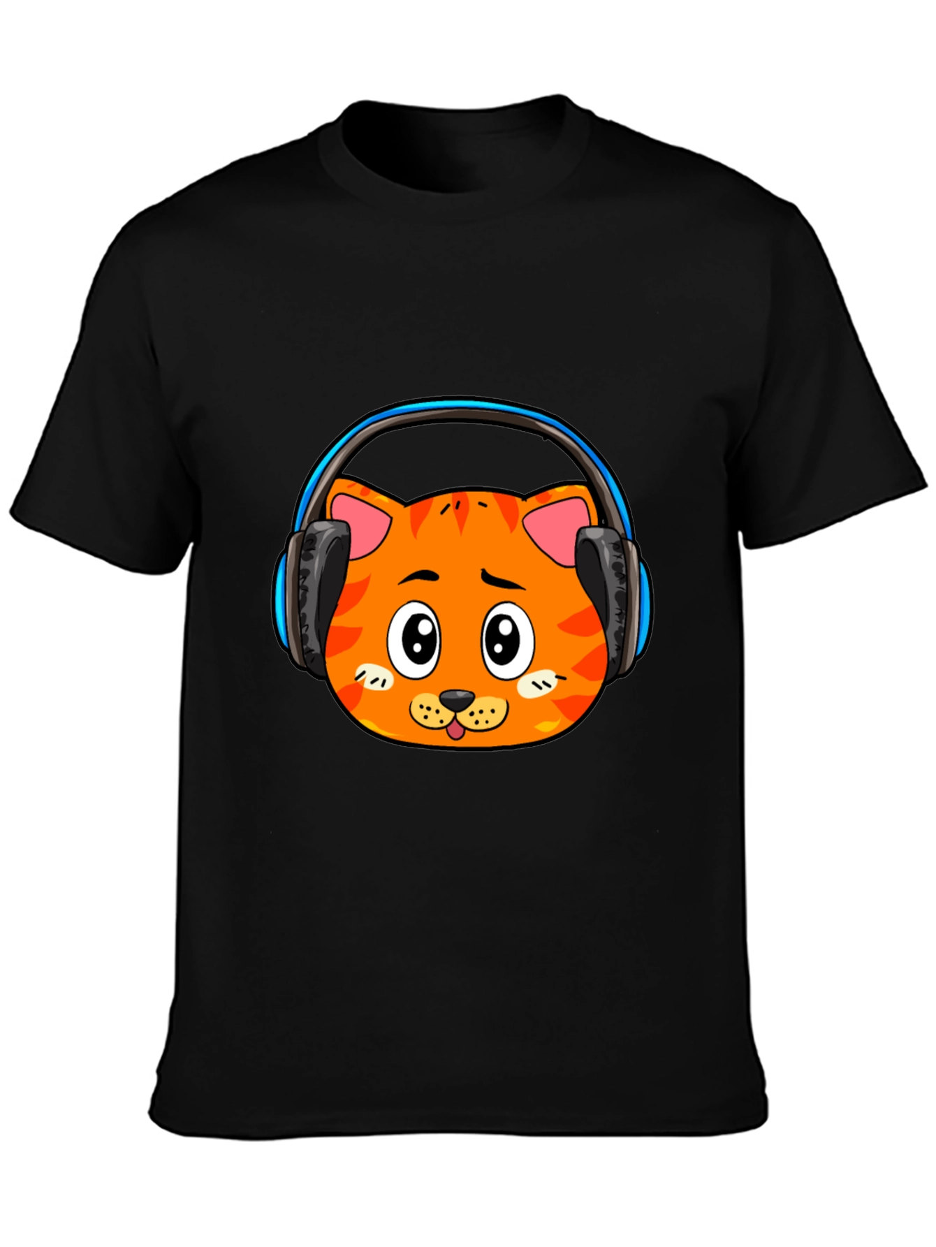 Cool Cat Headphone Graphic Black T-Shirt