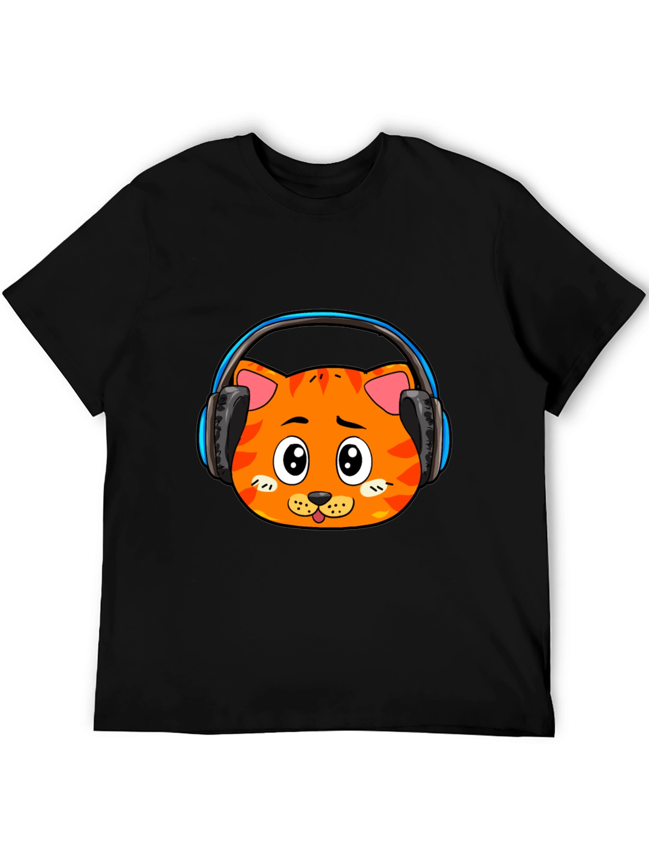 Cool Cat Headphone Graphic Black T-Shirt