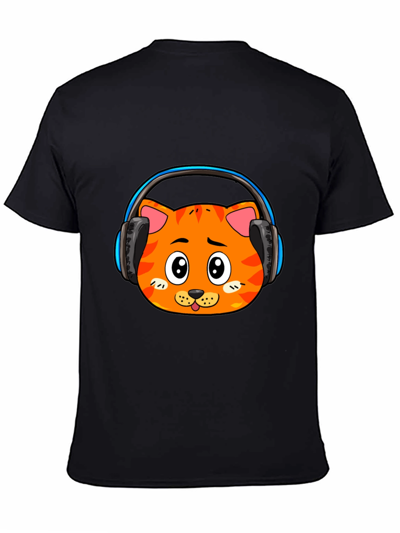 Cool Cat Headphone Graphic Black T-Shirt