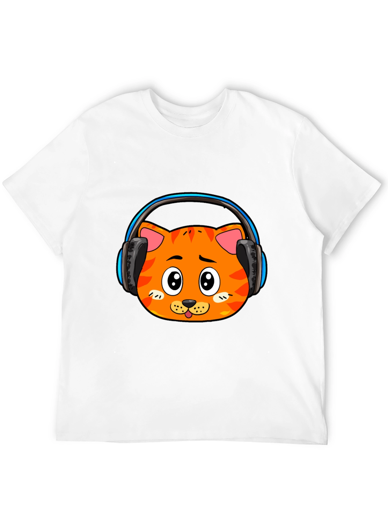 Cool Cat Headphone Graphic Black T-Shirt