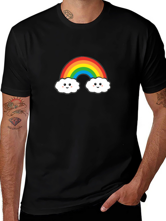 Cute Rainbow Cloud Graphic Tee - Black