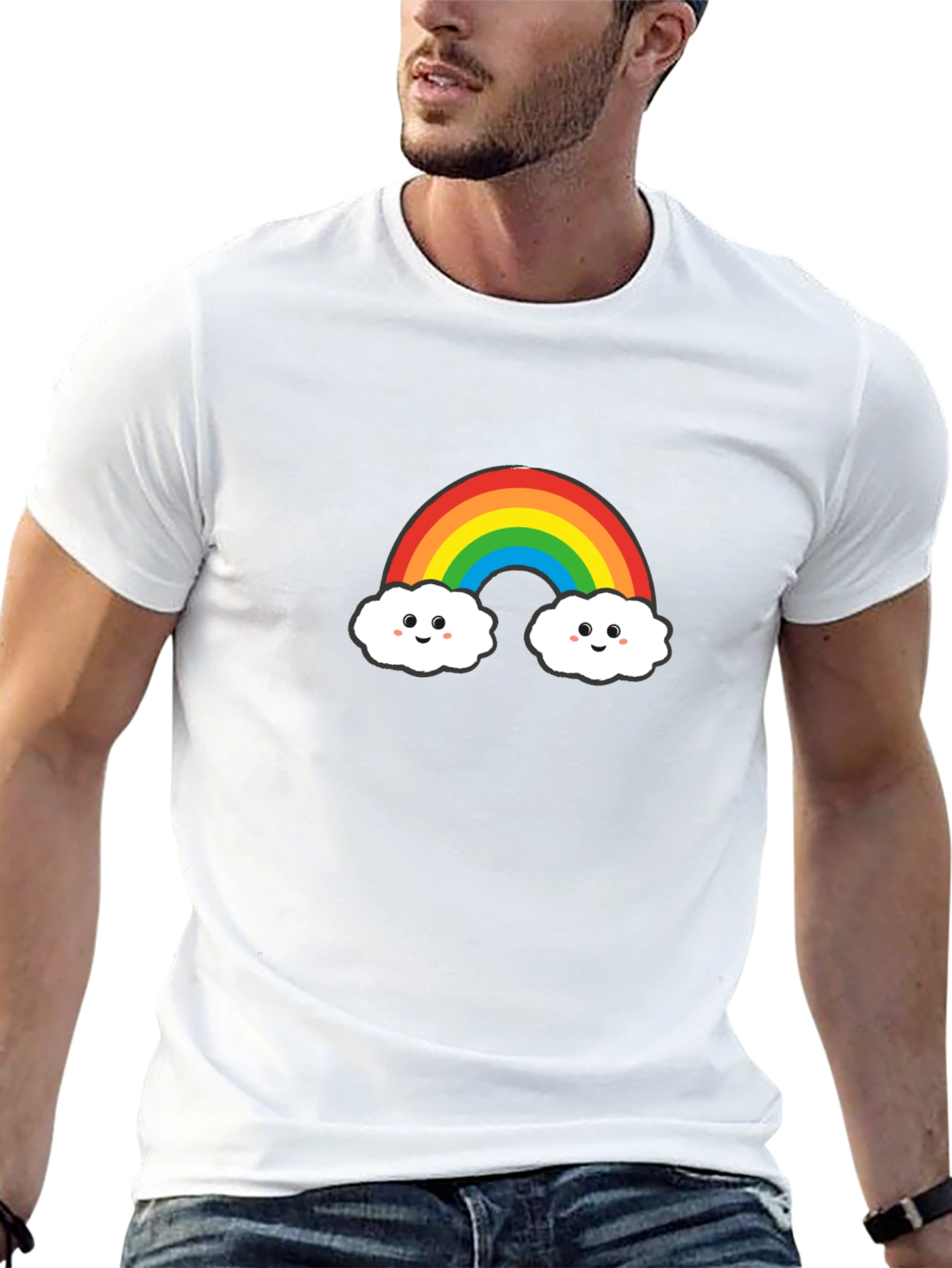 Cute Rainbow Cloud Graphic Tee - Black
