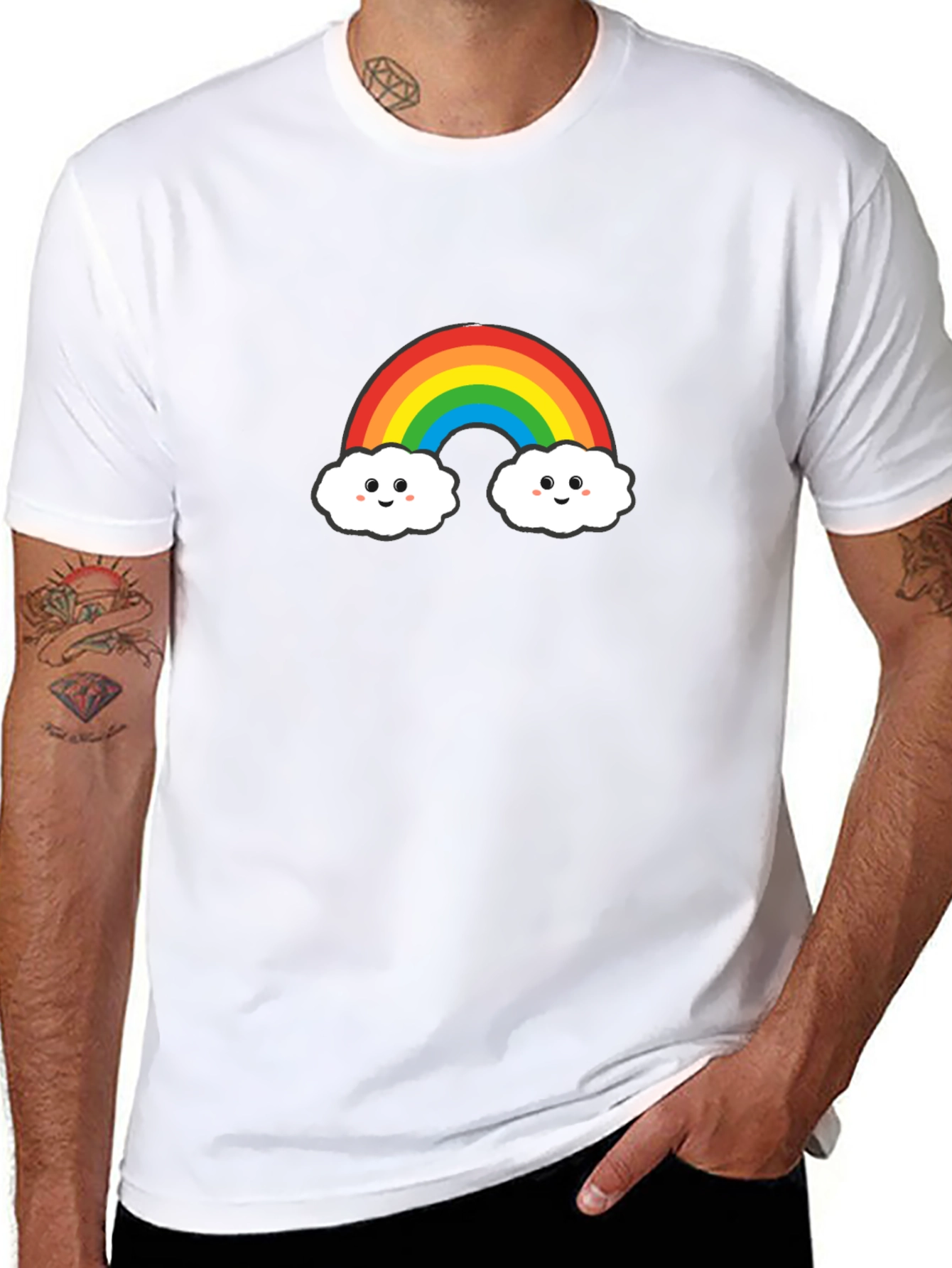 Cute Rainbow Cloud Graphic Tee - Black