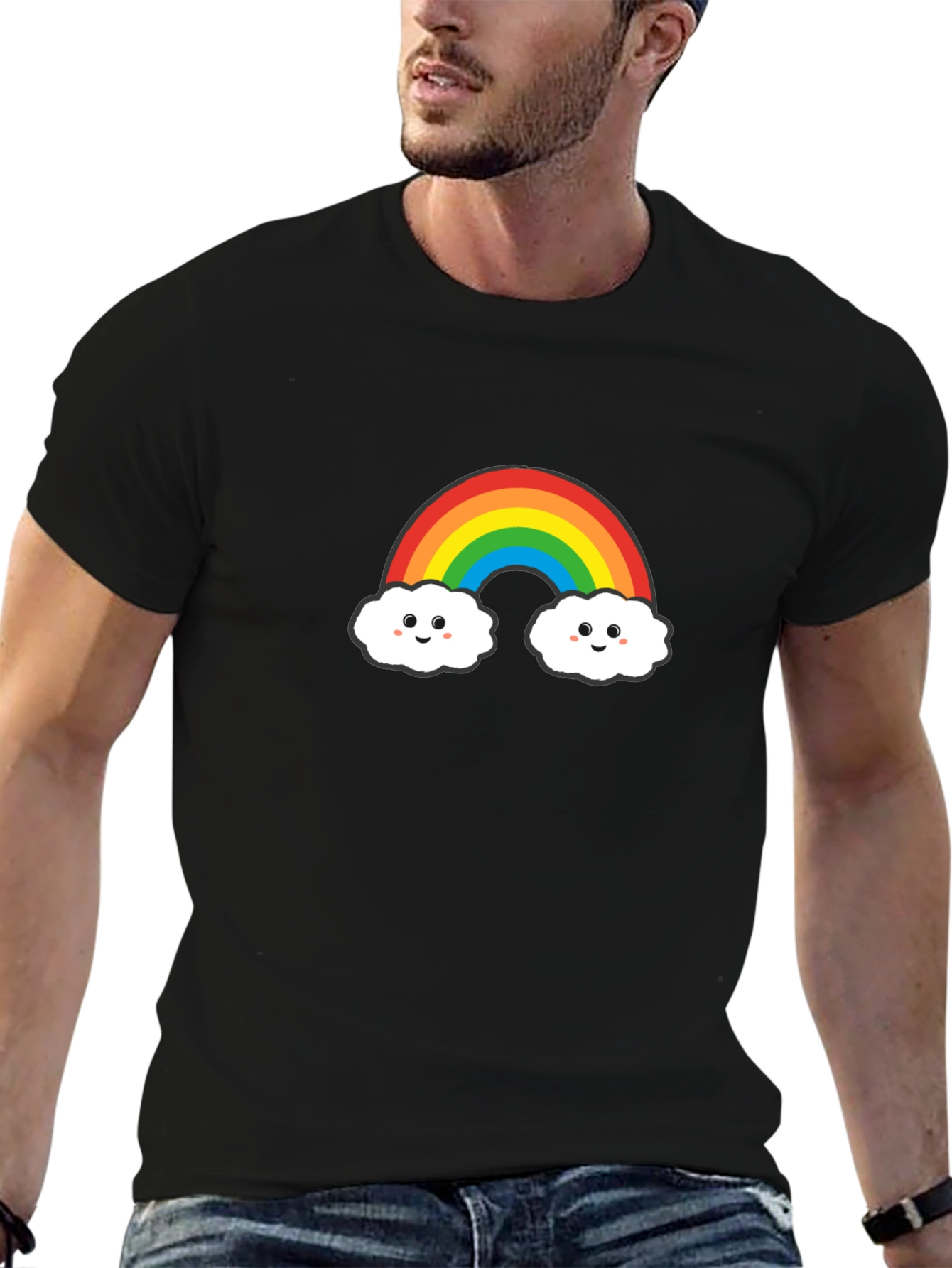 Cute Rainbow Cloud Graphic Tee - Black