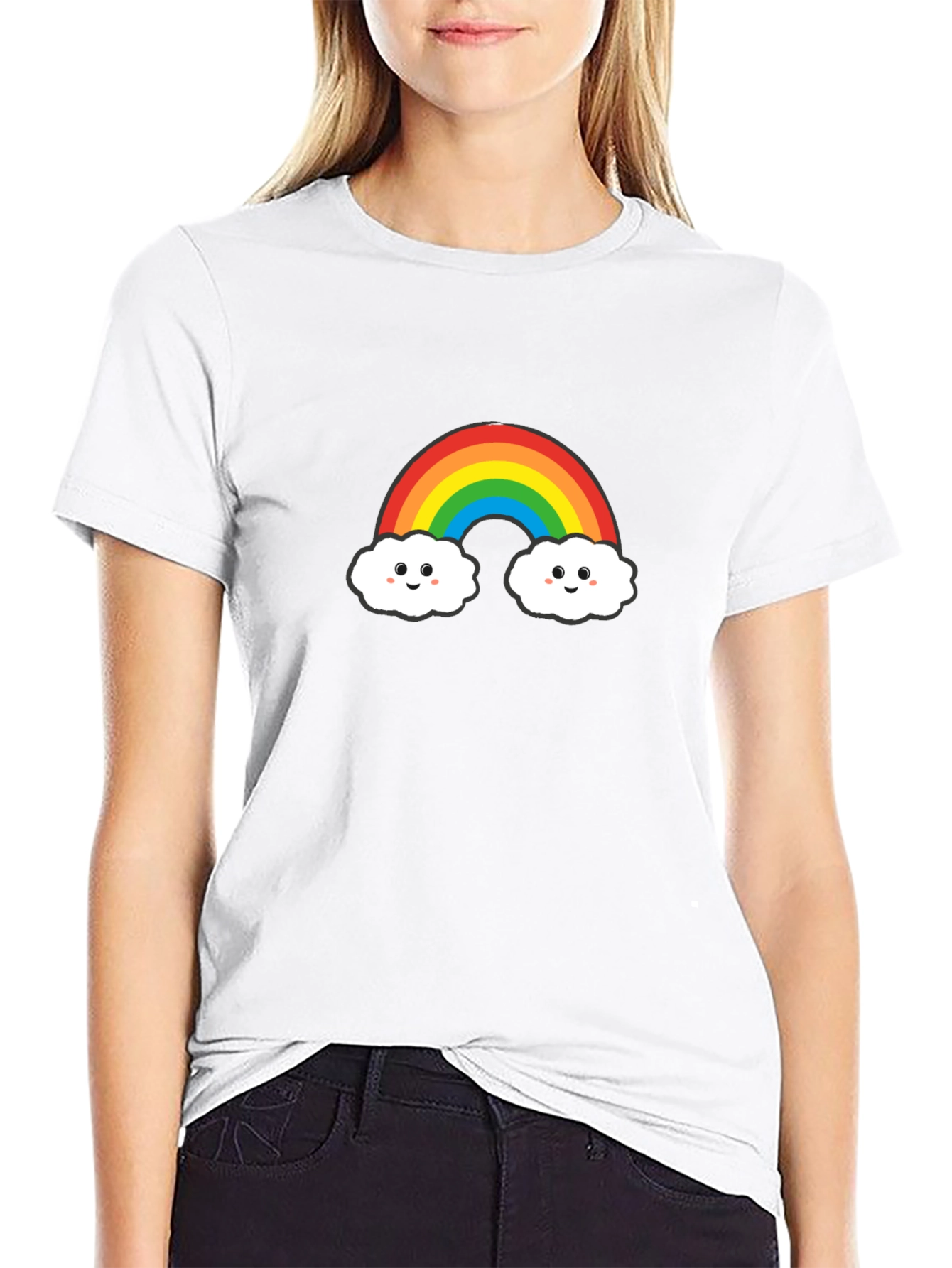 Cute Rainbow Cloud Graphic Tee - Black