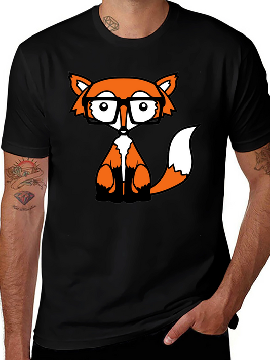 Fox with Glasses Graphic Tee - Black