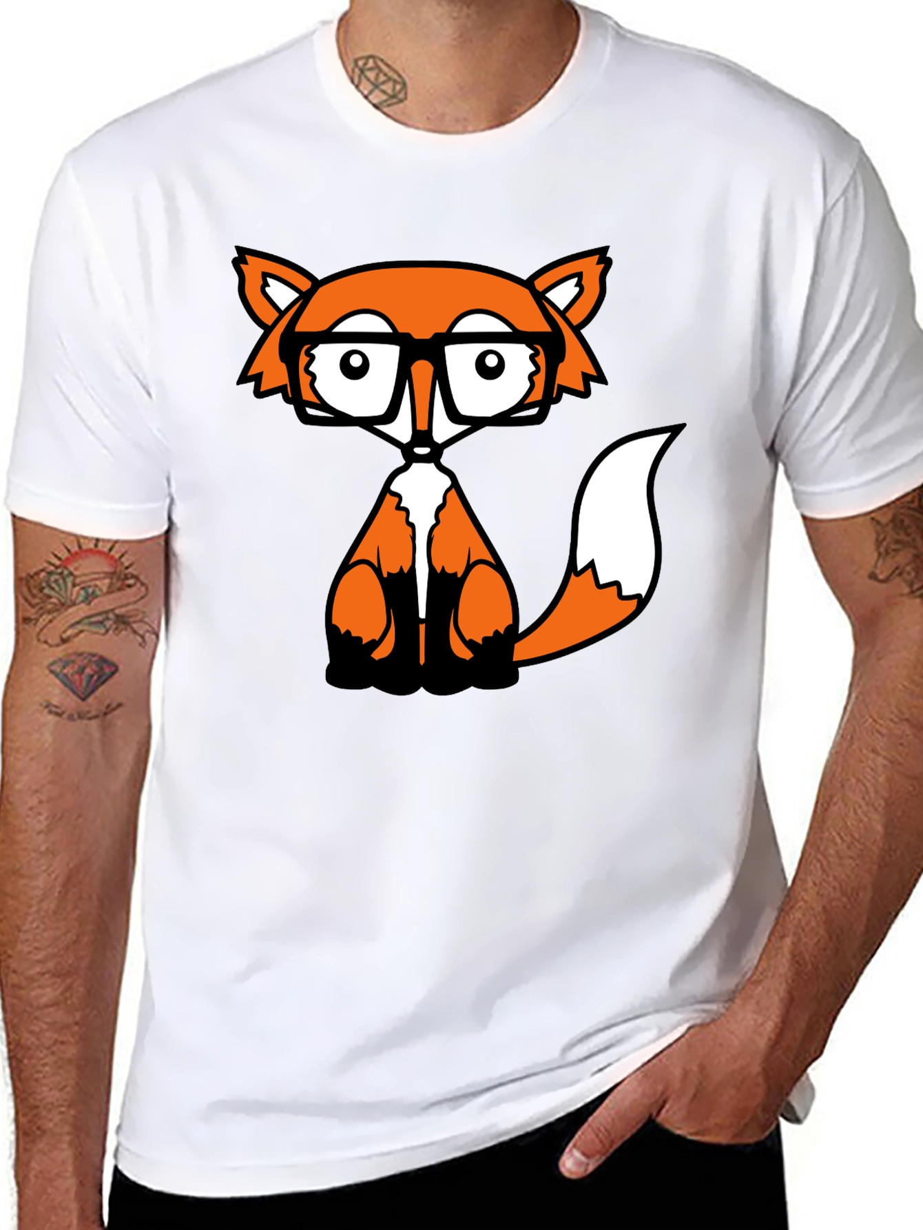 Fox with Glasses Graphic Tee - Black
