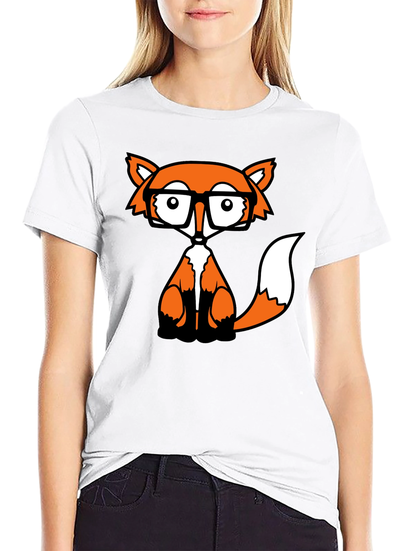 Fox with Glasses Graphic Tee - Black