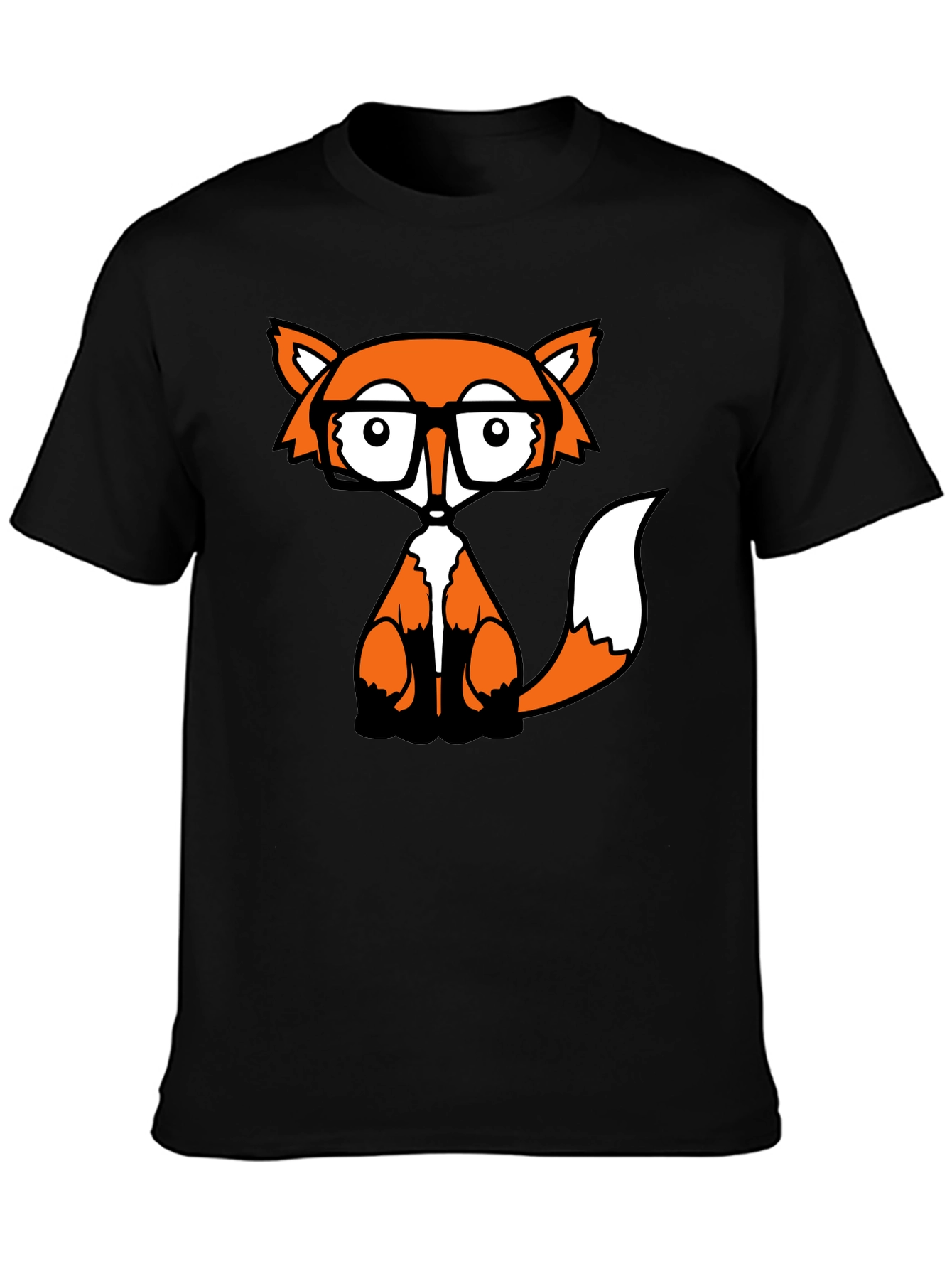 Fox with Glasses Graphic Tee - Black