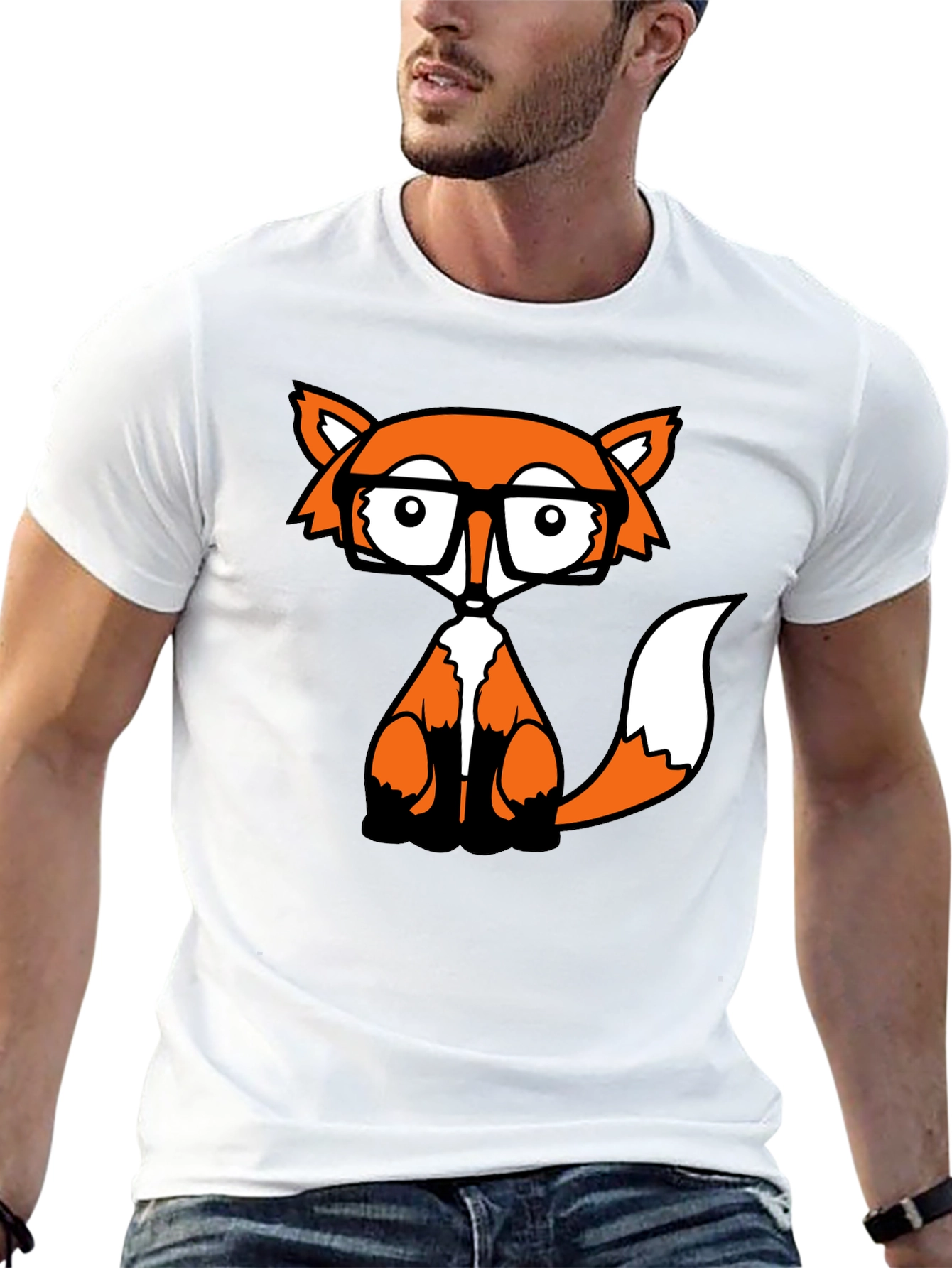 Fox with Glasses Graphic Tee - Black