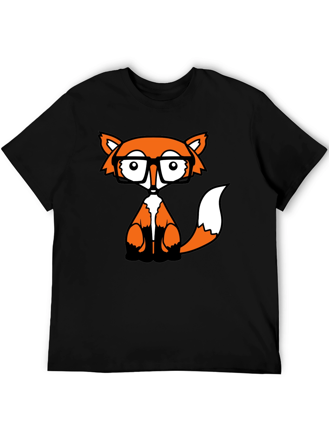 Fox with Glasses Graphic Tee - Black