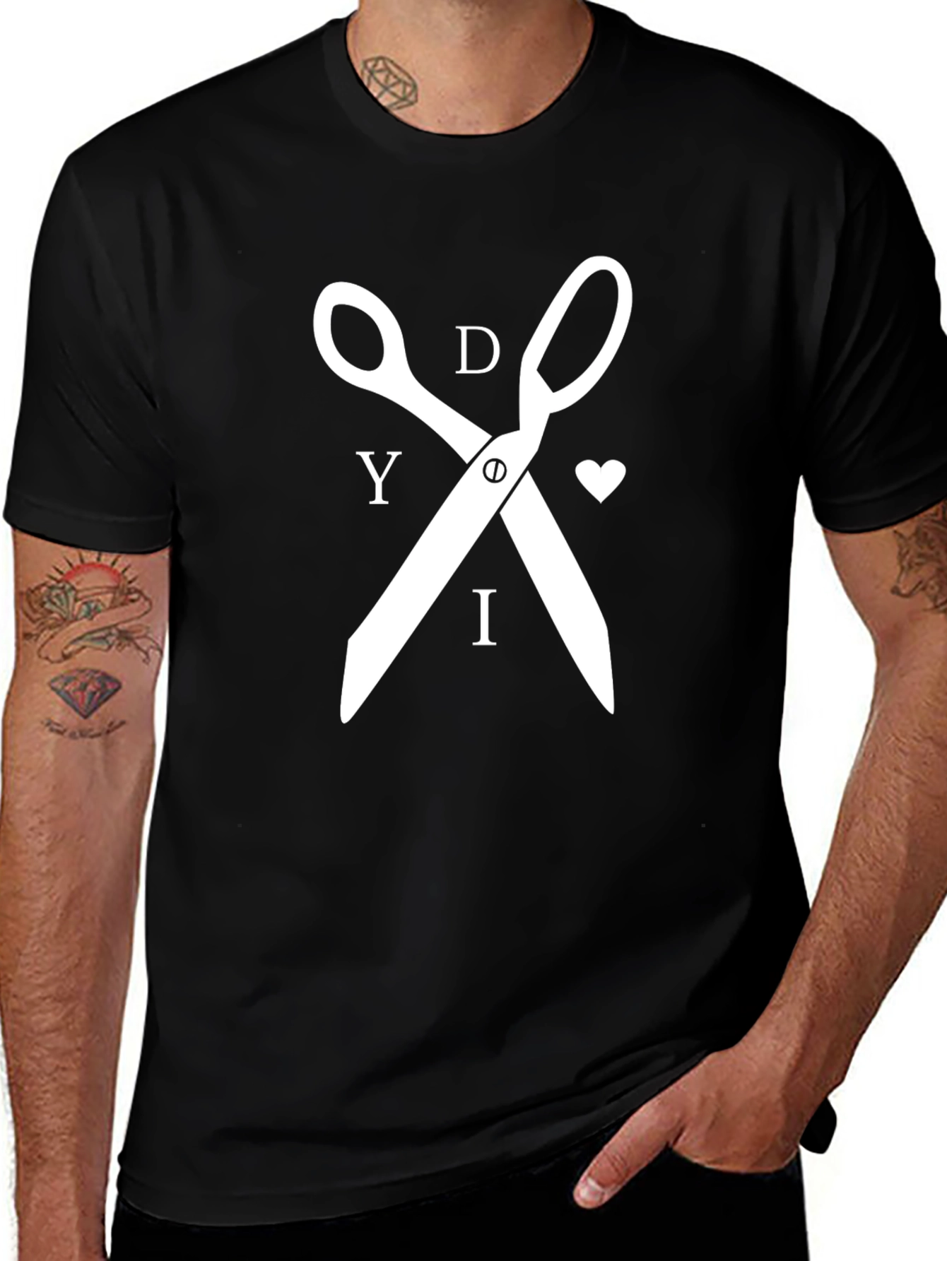 DIY Scissors Graphic Tee - Black Cotton T-Shirt