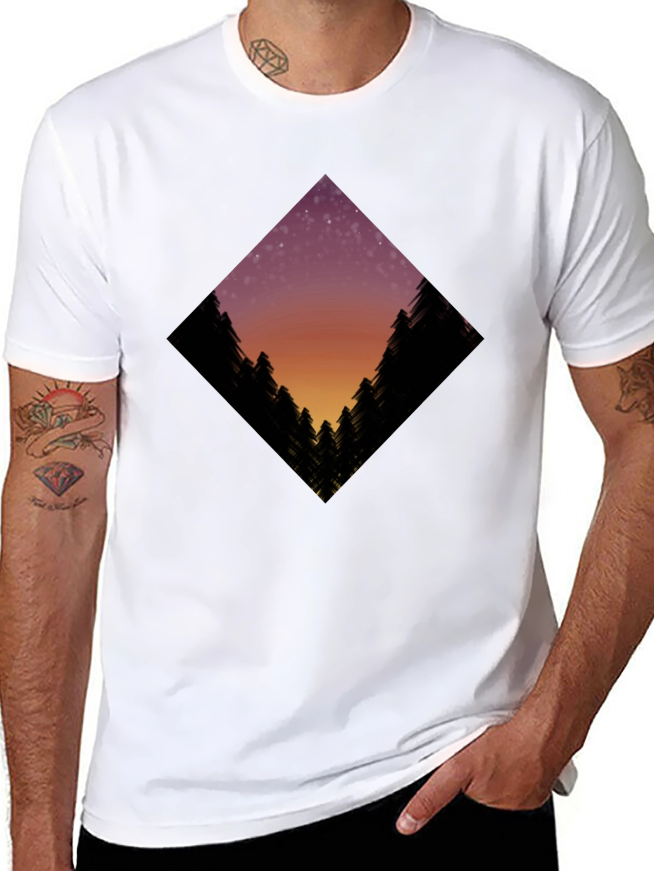 Night Sky Trees Graphic Tee - Black