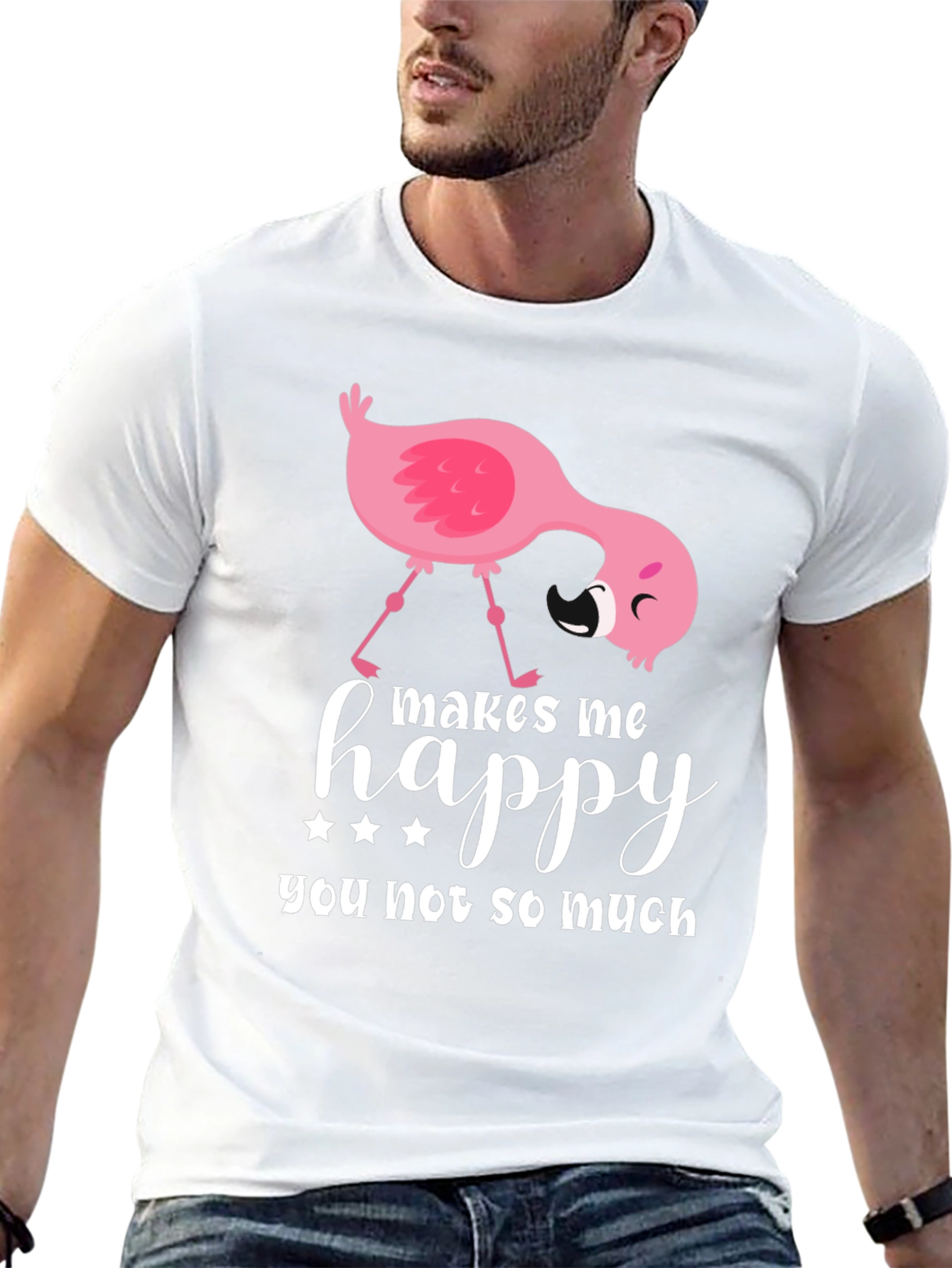 Funny Flamingo Graphic T-Shirt - Makes Me Happy
