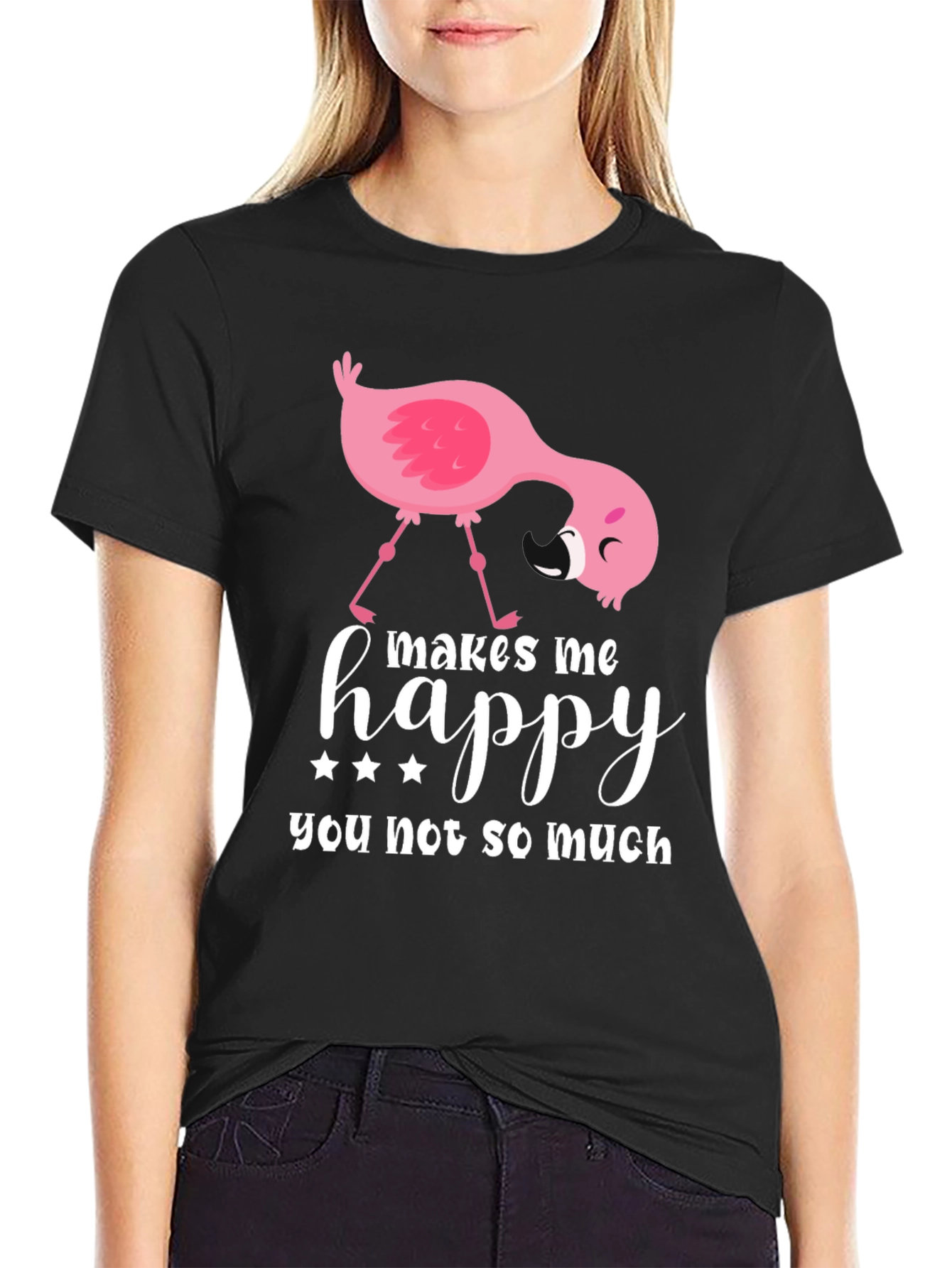 Funny Flamingo Graphic T-Shirt - Makes Me Happy