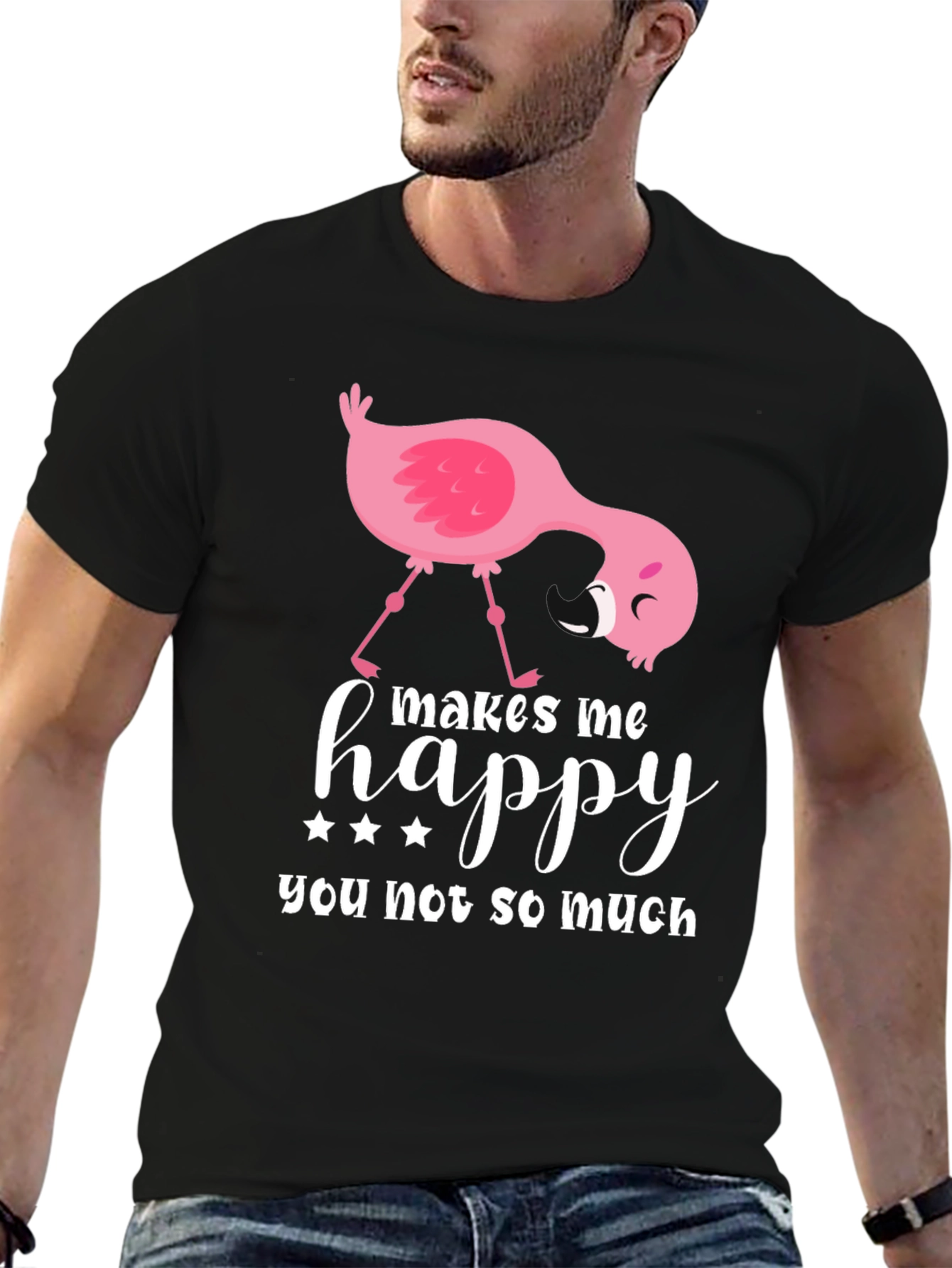 Funny Flamingo Graphic T-Shirt - Makes Me Happy