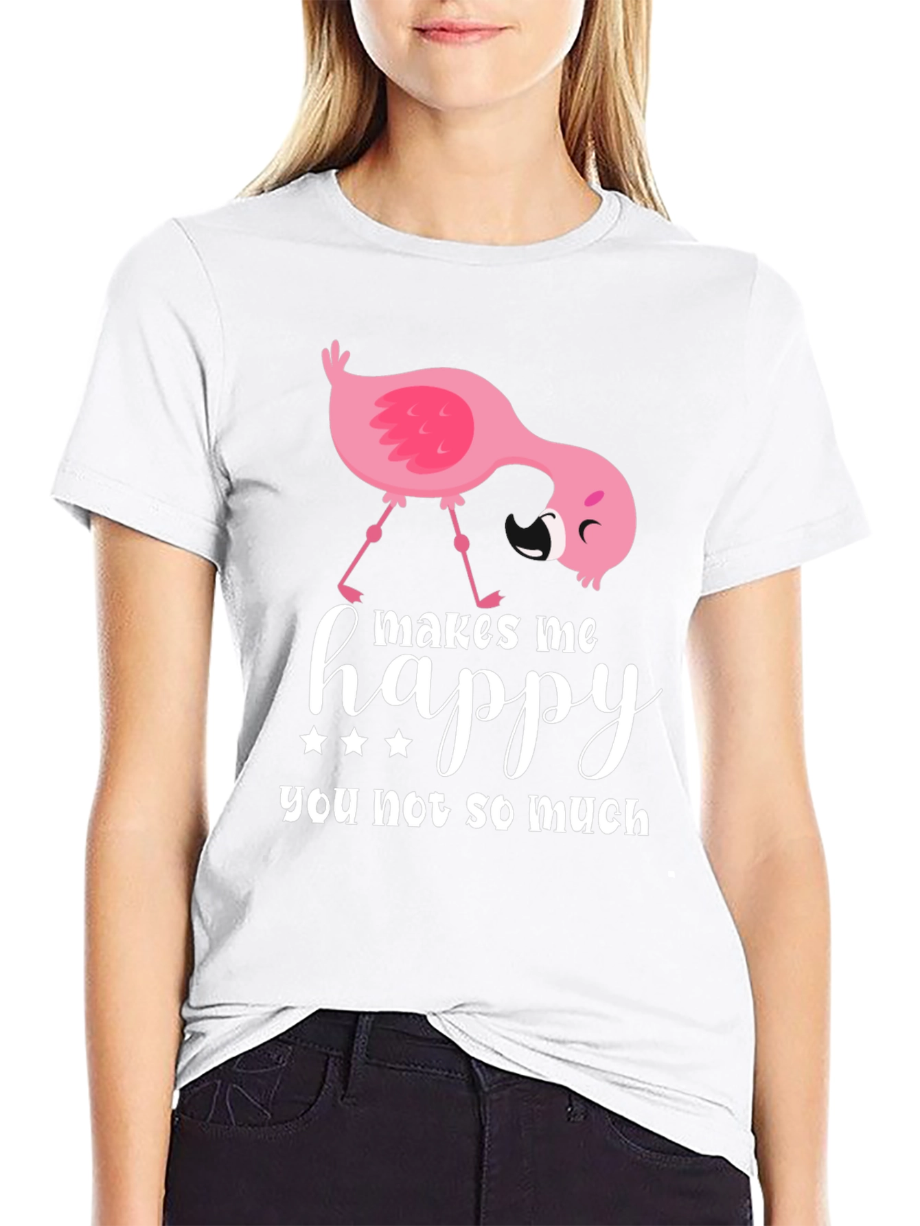 Funny Flamingo Graphic T-Shirt - Makes Me Happy