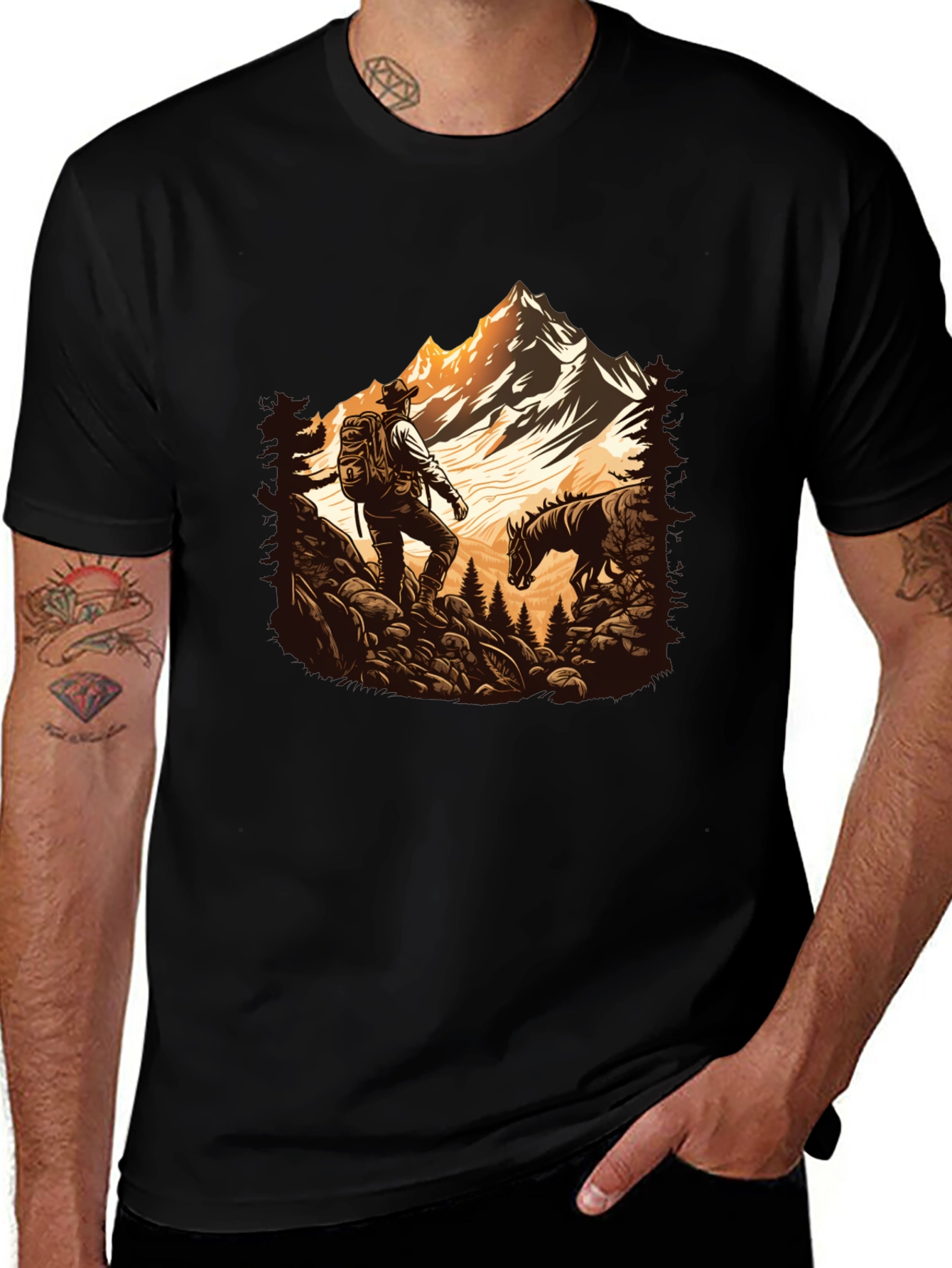 Mens Black Hiking Adventure Graphic Tee