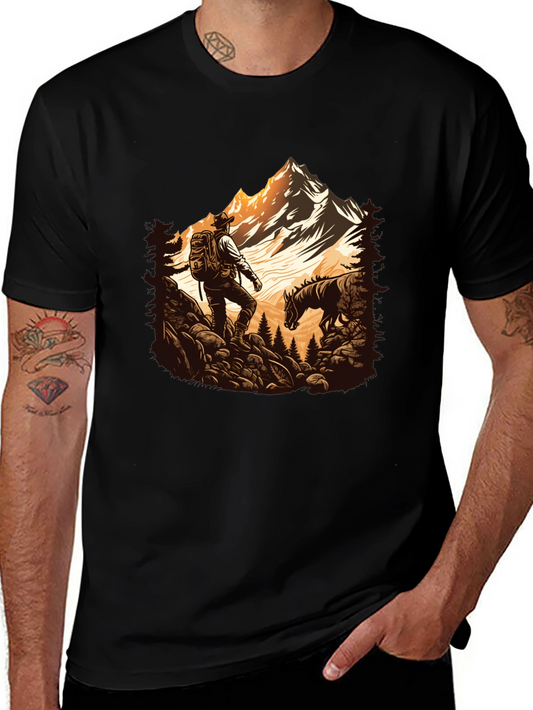 Mens Black Hiking Adventure Graphic Tee