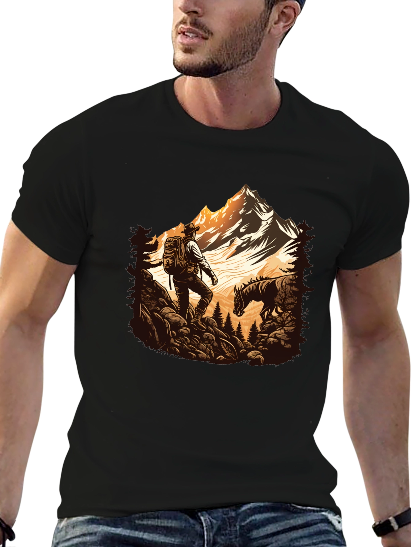 Mens Black Hiking Adventure Graphic Tee