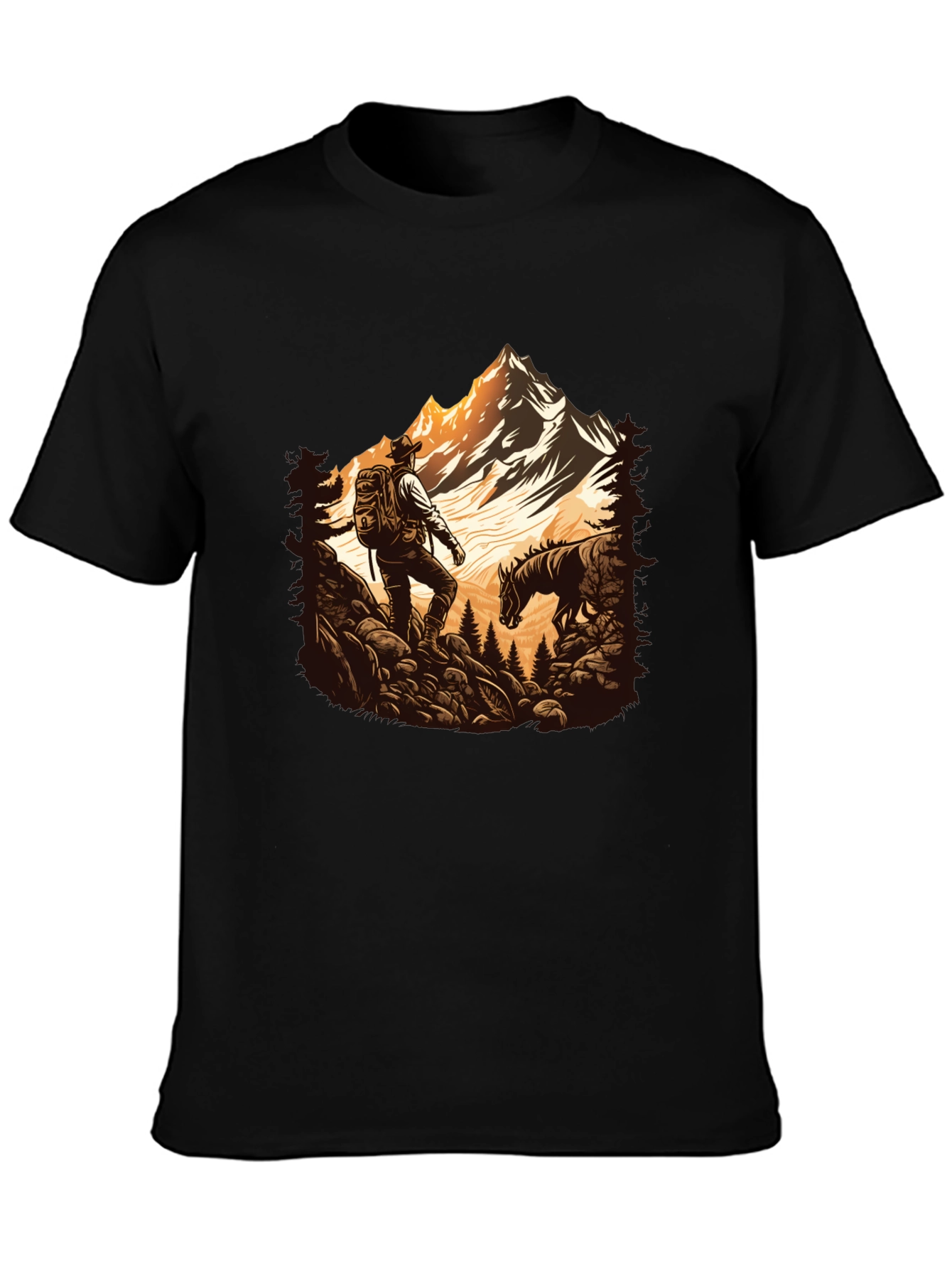 Mens Black Hiking Adventure Graphic Tee