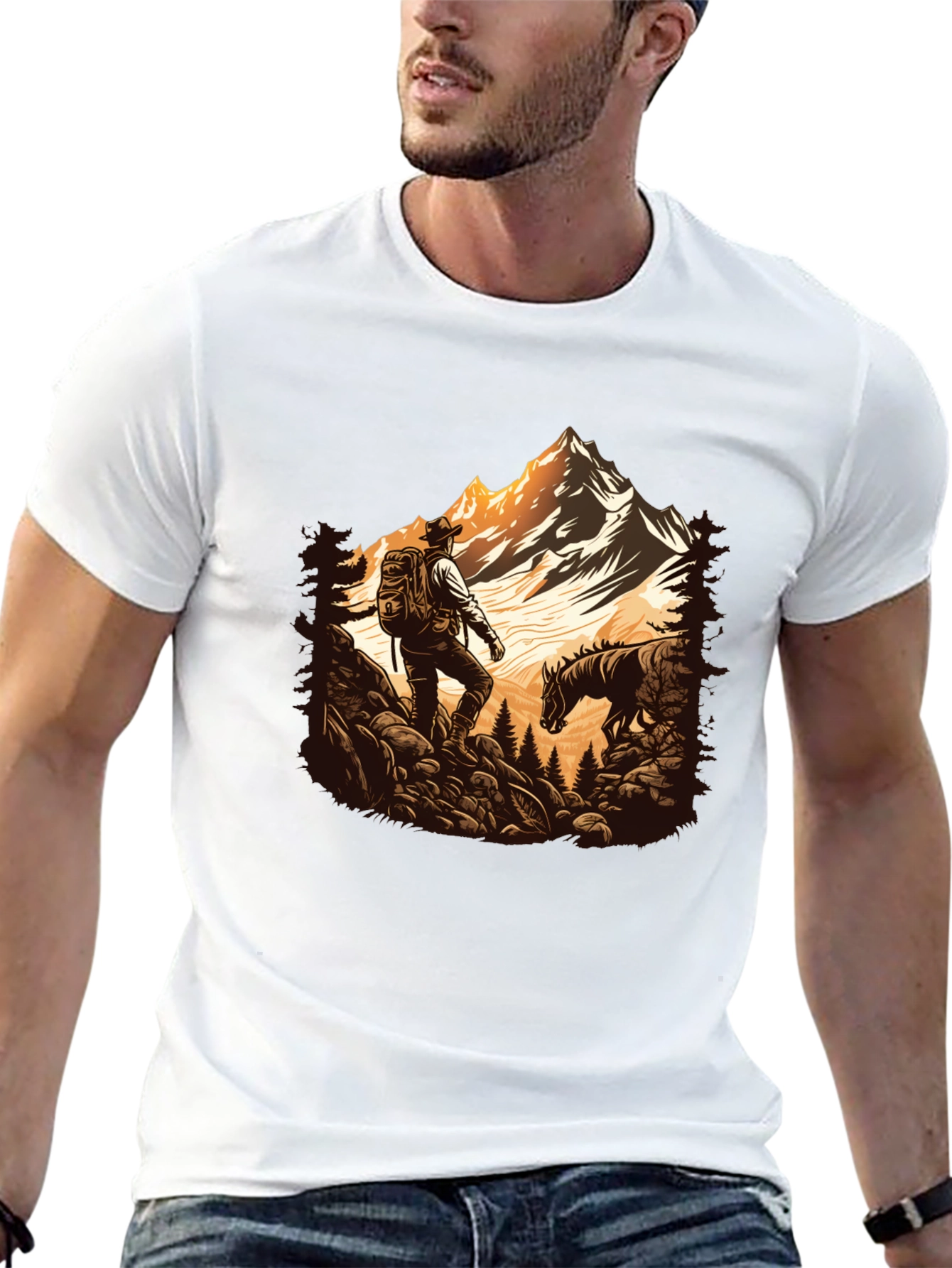 Mens Black Hiking Adventure Graphic Tee