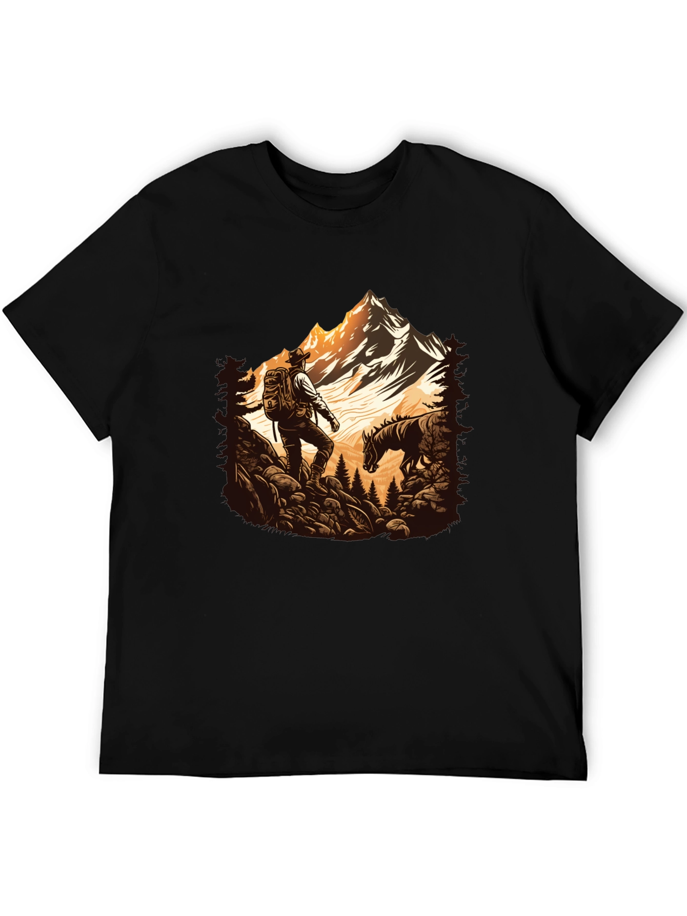 Mens Black Hiking Adventure Graphic Tee