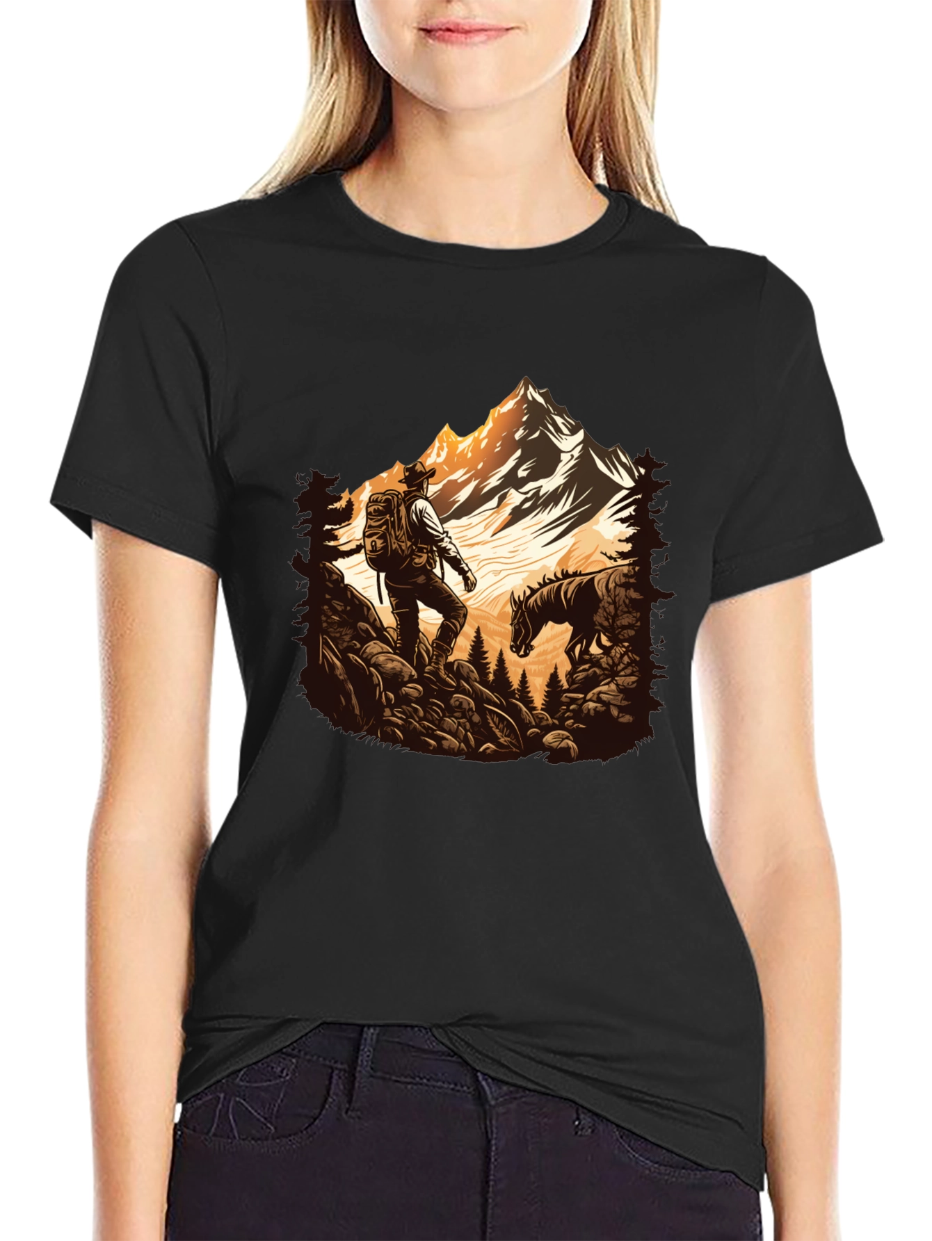 Mens Black Hiking Adventure Graphic Tee